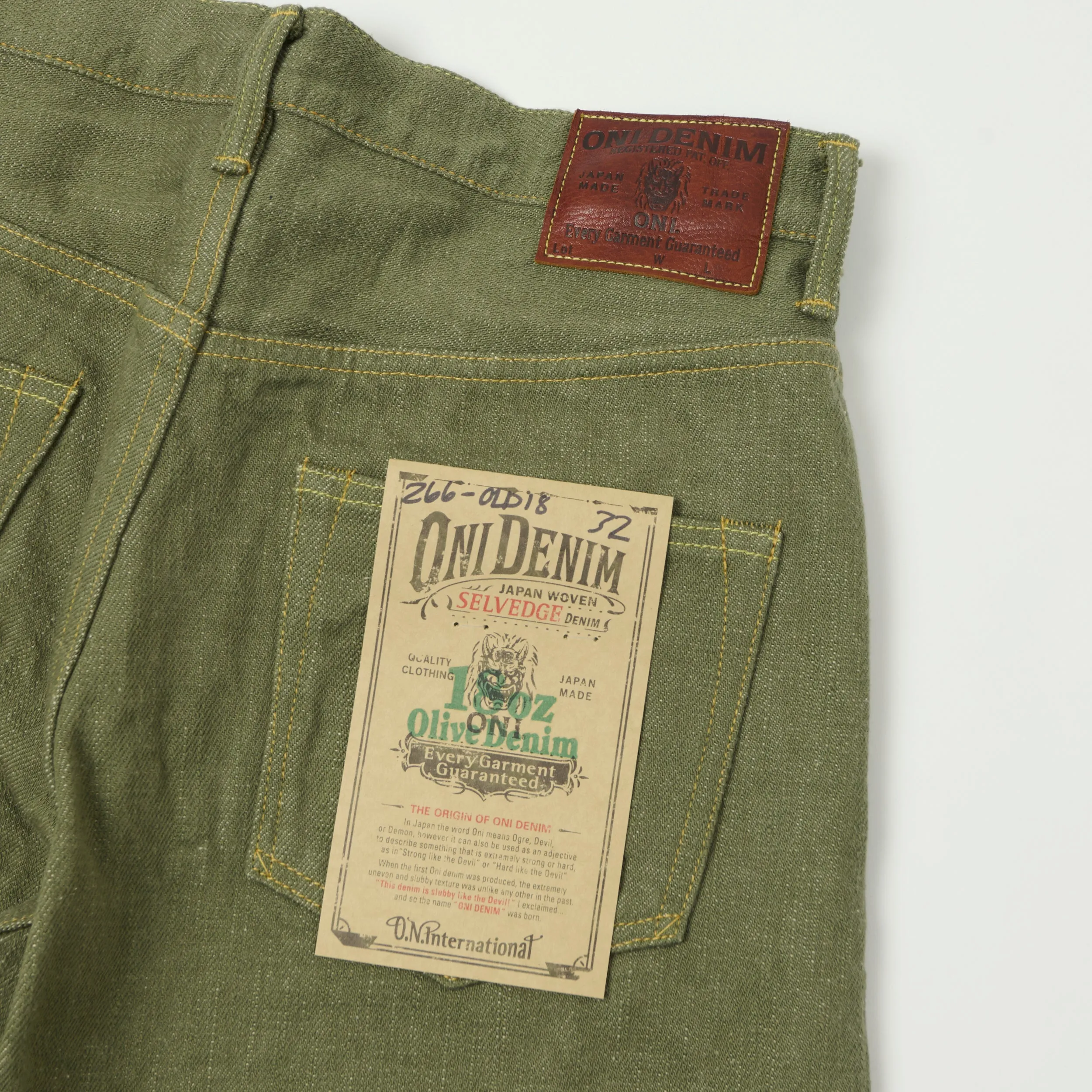 ONI Denim 266-OLD18 18oz Loose Straight Jean - Olive sold by Son of a Stag product image thumbnail 2