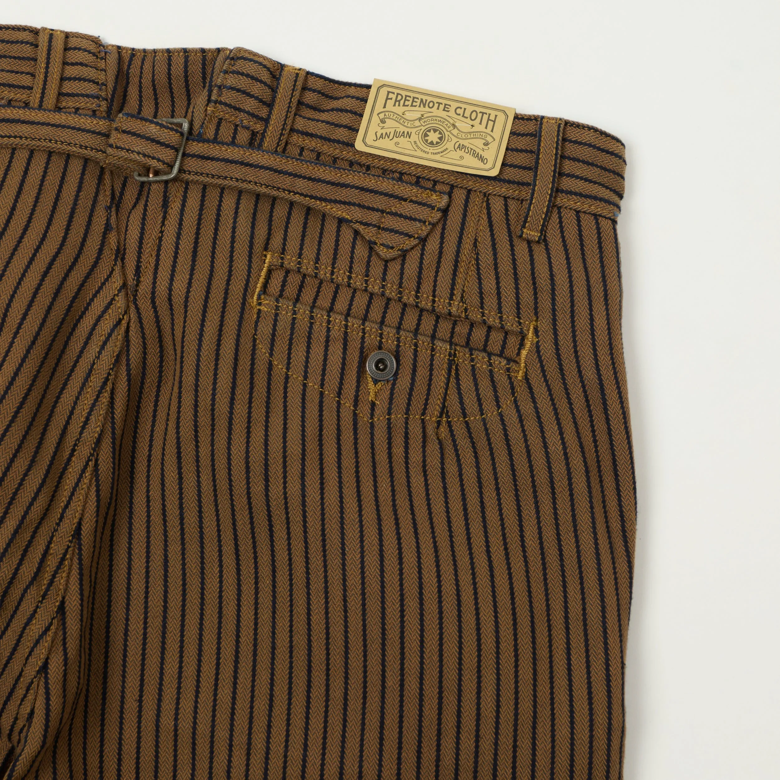 Freenote Cloth Pinstripe Herringbone Dobby Trousers - Brown sold by Son of a Stag product image thumbnail 2