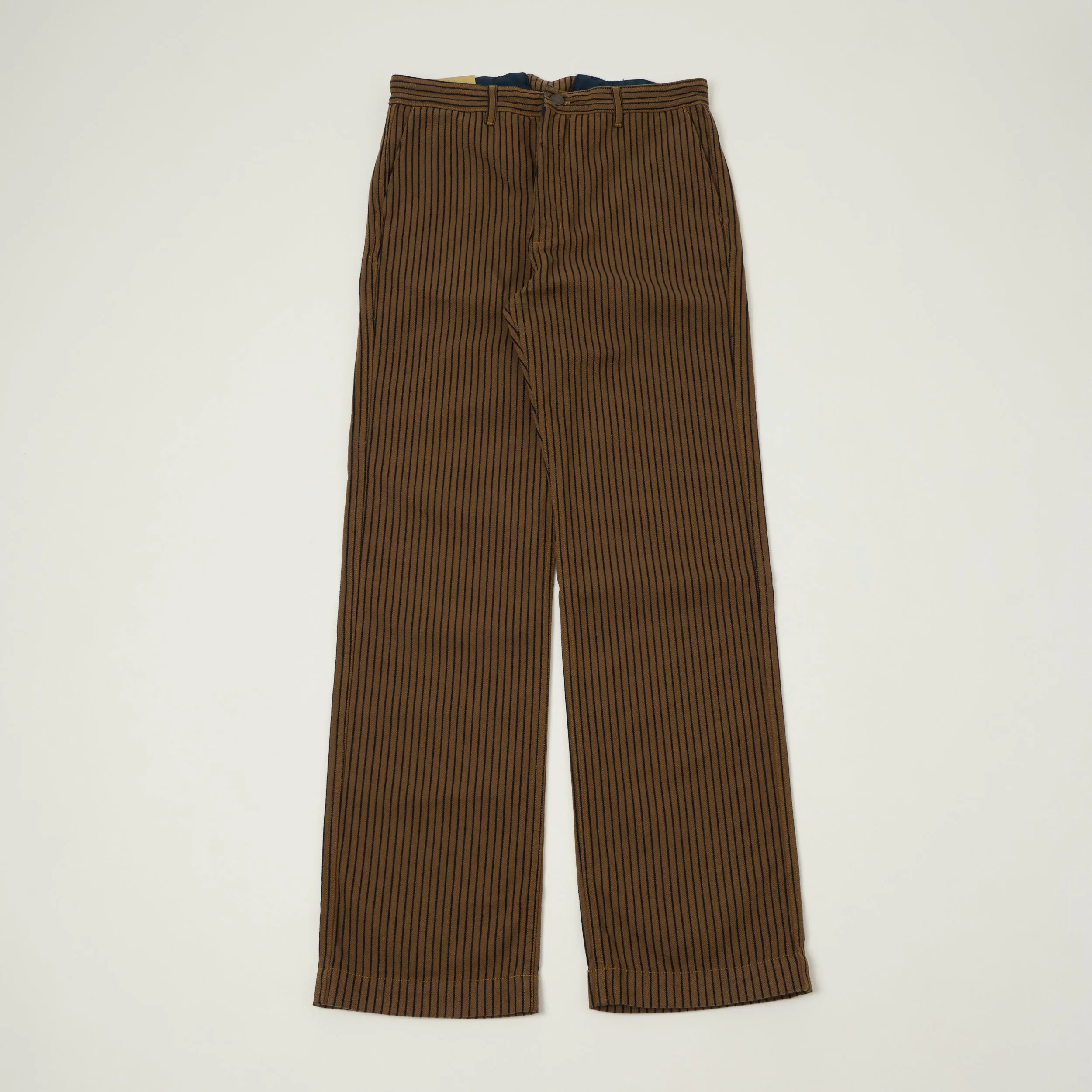 Freenote Cloth Pinstripe Herringbone Dobby Trousers - Brown sold by Son of a Stag