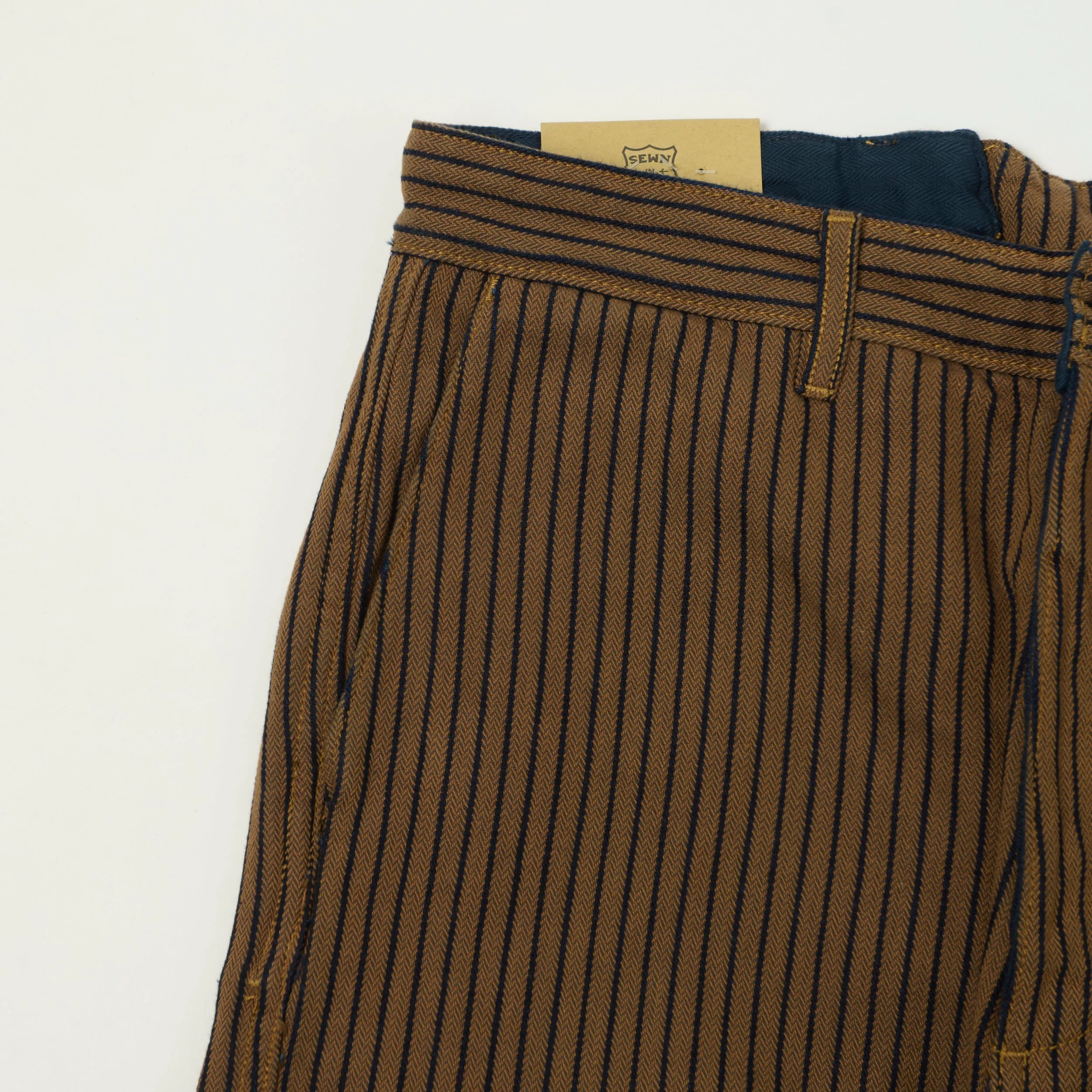 Freenote Cloth Pinstripe Herringbone Dobby Trousers - Brown sold by Son of a Stag product image thumbnail 3
