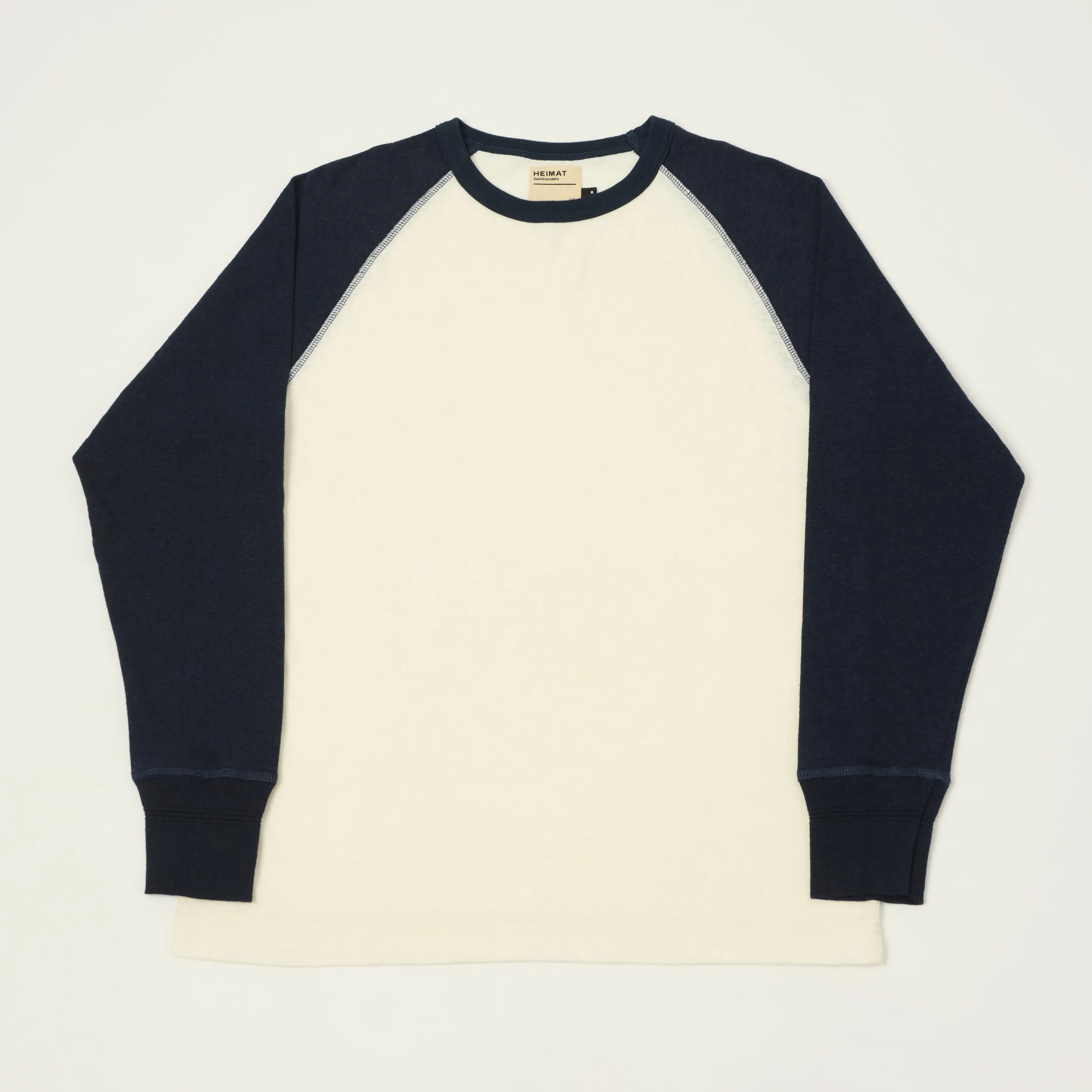 Heimat Raglan Sleeve Cotton Hemp Contrast T-Shirt - Seashell/Ink sold by Son of a Stag