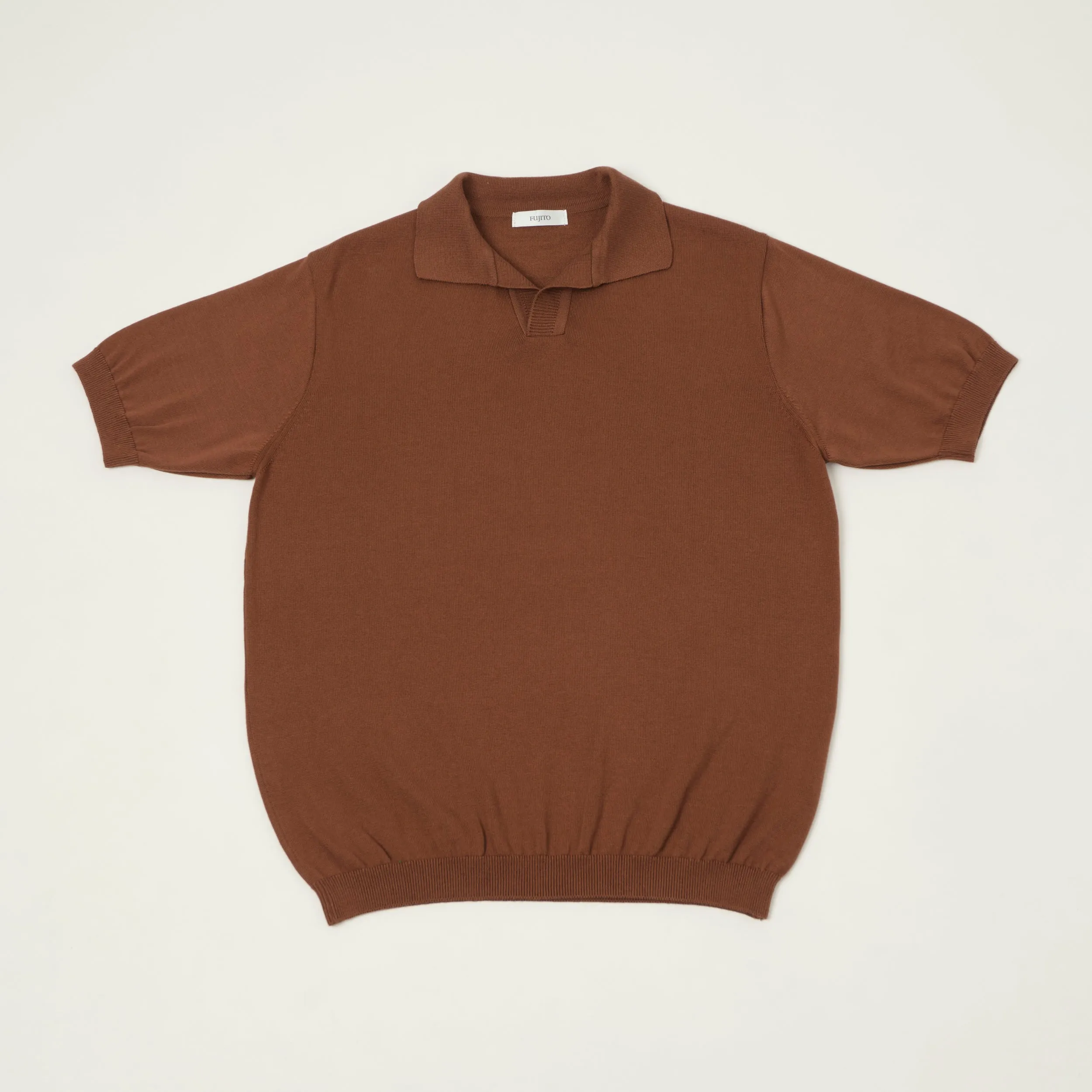 Fujito Knit Skipper Polo Shirt - Brown sold by Son of a Stag