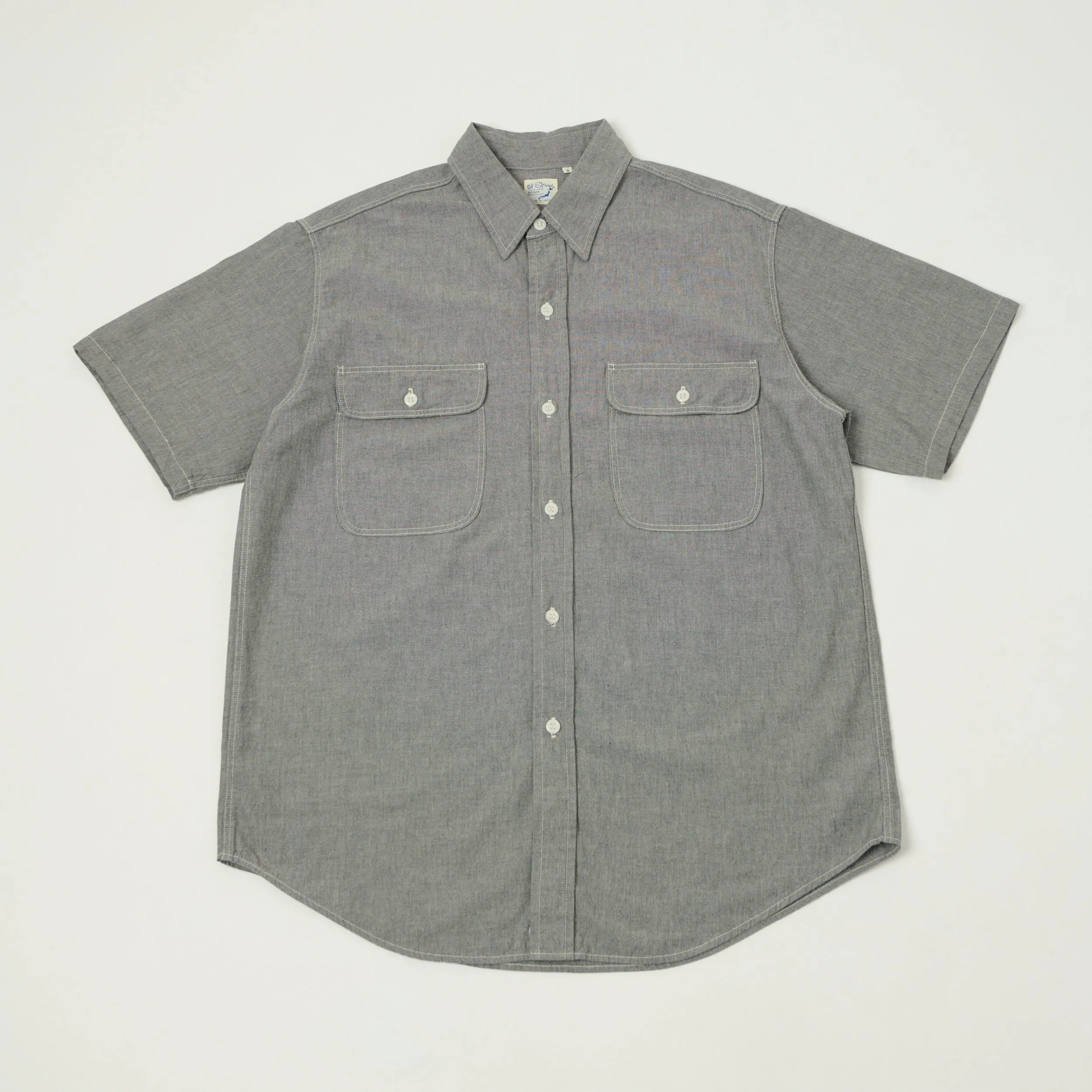 orSlow Short Sleeve Chambray Work Shirt - Grey sold by Son of a Stag