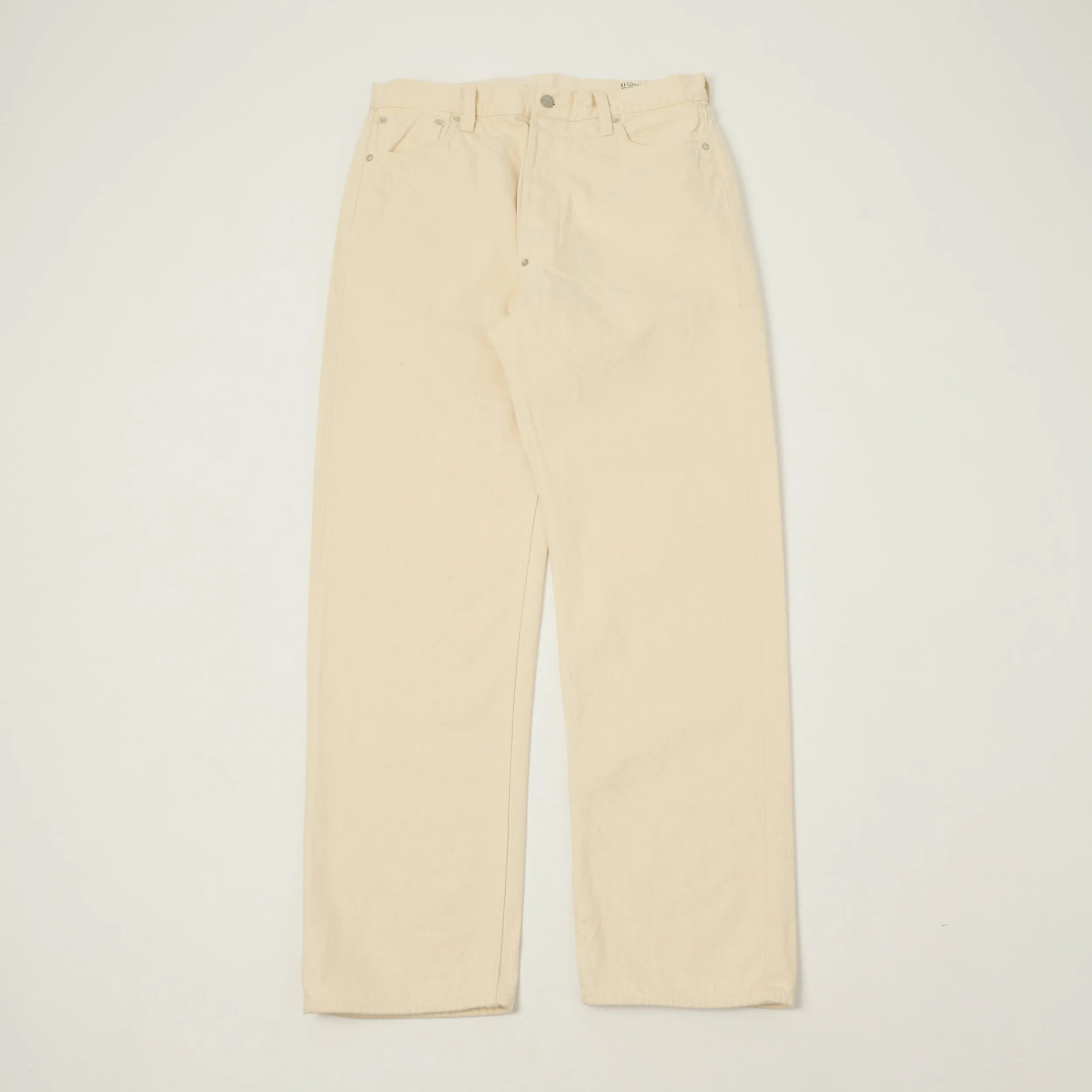 orSlow 'Grandad's' Cinch Back Regular Straight Jean - Ecru sold by Son of a Stag