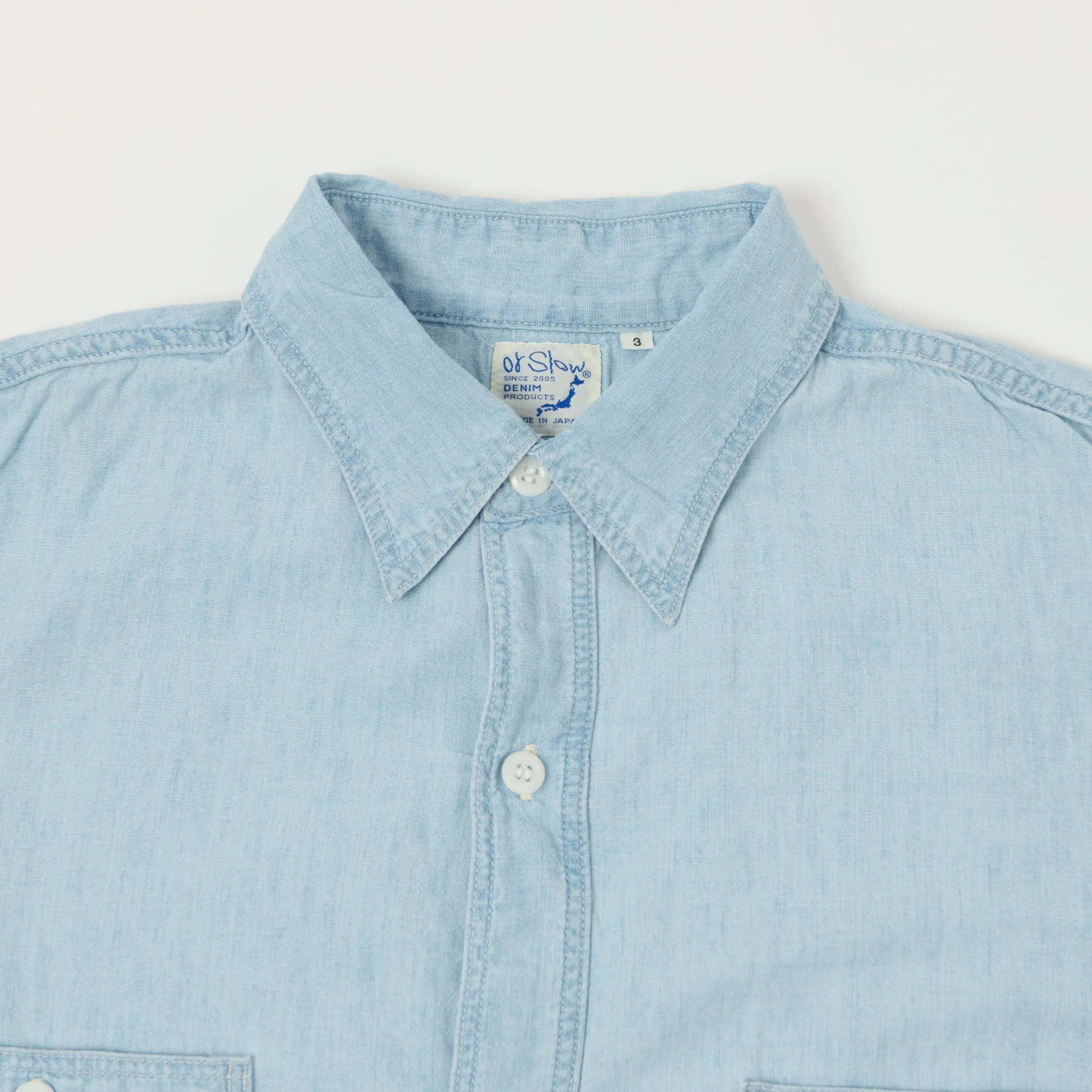 orSlow Vintage Chambray Work Shirt - Sky Blue sold by Son of a Stag product image thumbnail 5