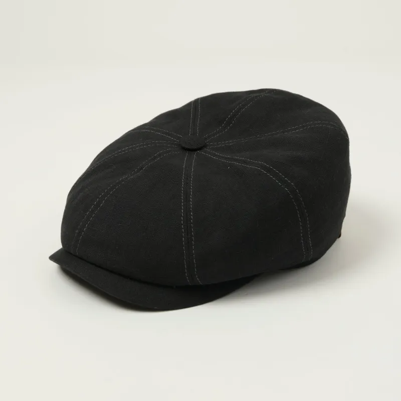 Stetson Hatteras Linen Flat Cap - Jet Black made by Stetson