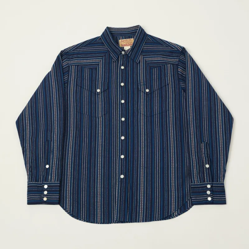 Sugar Cane Indigo Dobby Western Shirt - Navy made by Sugar Cane