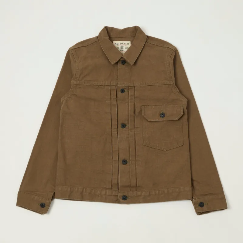 ONI Denim 01507-HOX-OLB 13oz Sulfur Dyed Canvas Type I Denim Jacket - Brown Khaki made by Oni