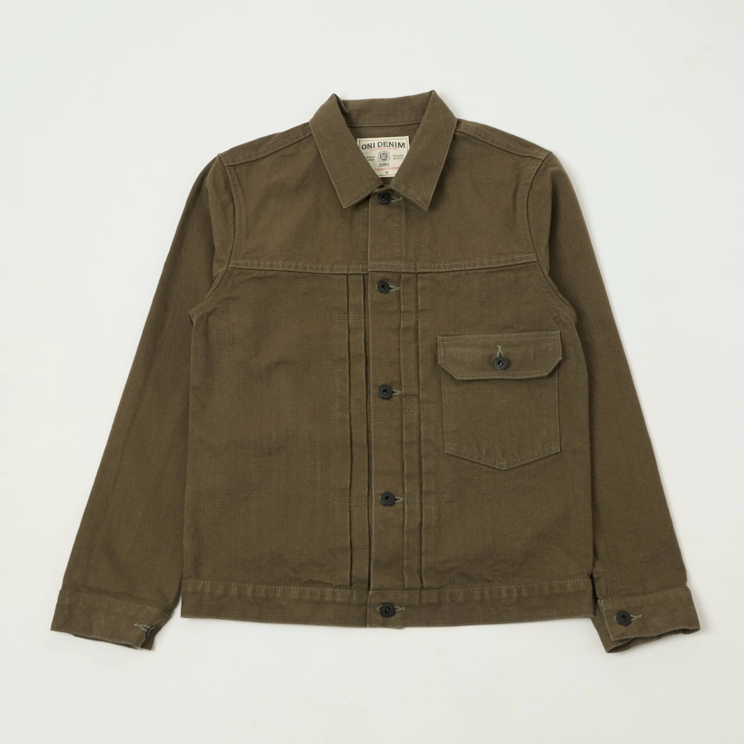 ONI Denim 01507-HOX-BRK 13oz Sulfur Dyed Canvas Type I Denim Jacket - Olive Brown sold by Son of a Stag
