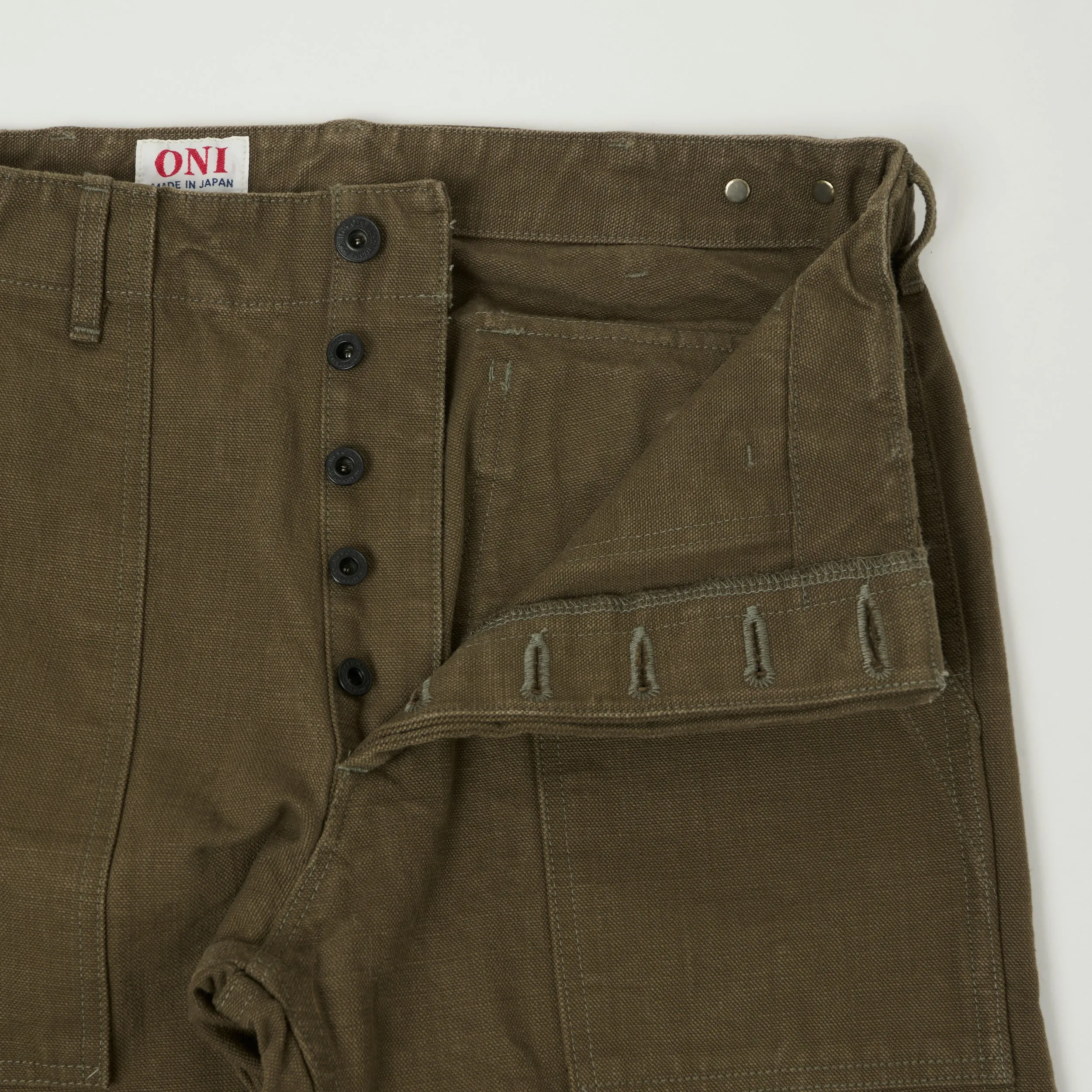 ONI Denim 207HOX-OLB 13oz Sulfur Dyed Canvas Baker Trousers - Olive Brown sold by Son of a Stag product image thumbnail 3