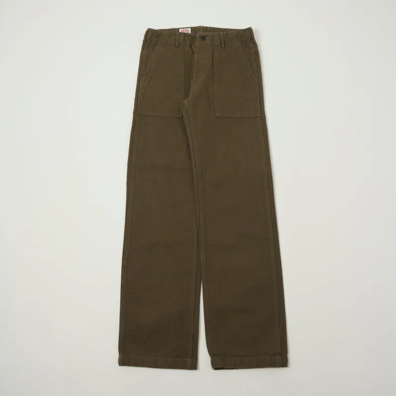ONI Denim 207HOX-OLB 13oz Sulfur Dyed Canvas Baker Trousers - Olive Brown made by Oni