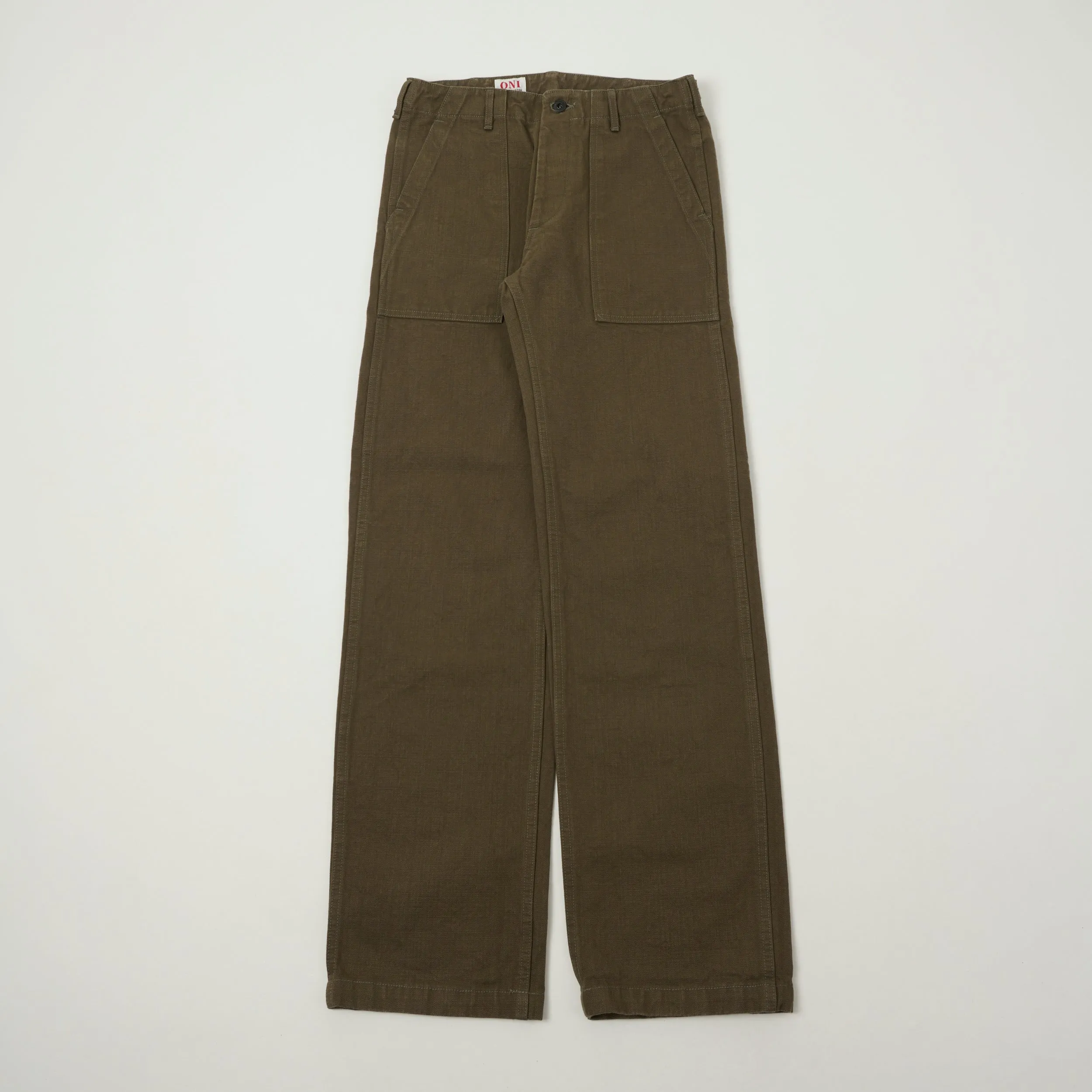 ONI Denim 207HOX-OLB 13oz Sulfur Dyed Canvas Baker Trousers - Olive Brown sold by Son of a Stag