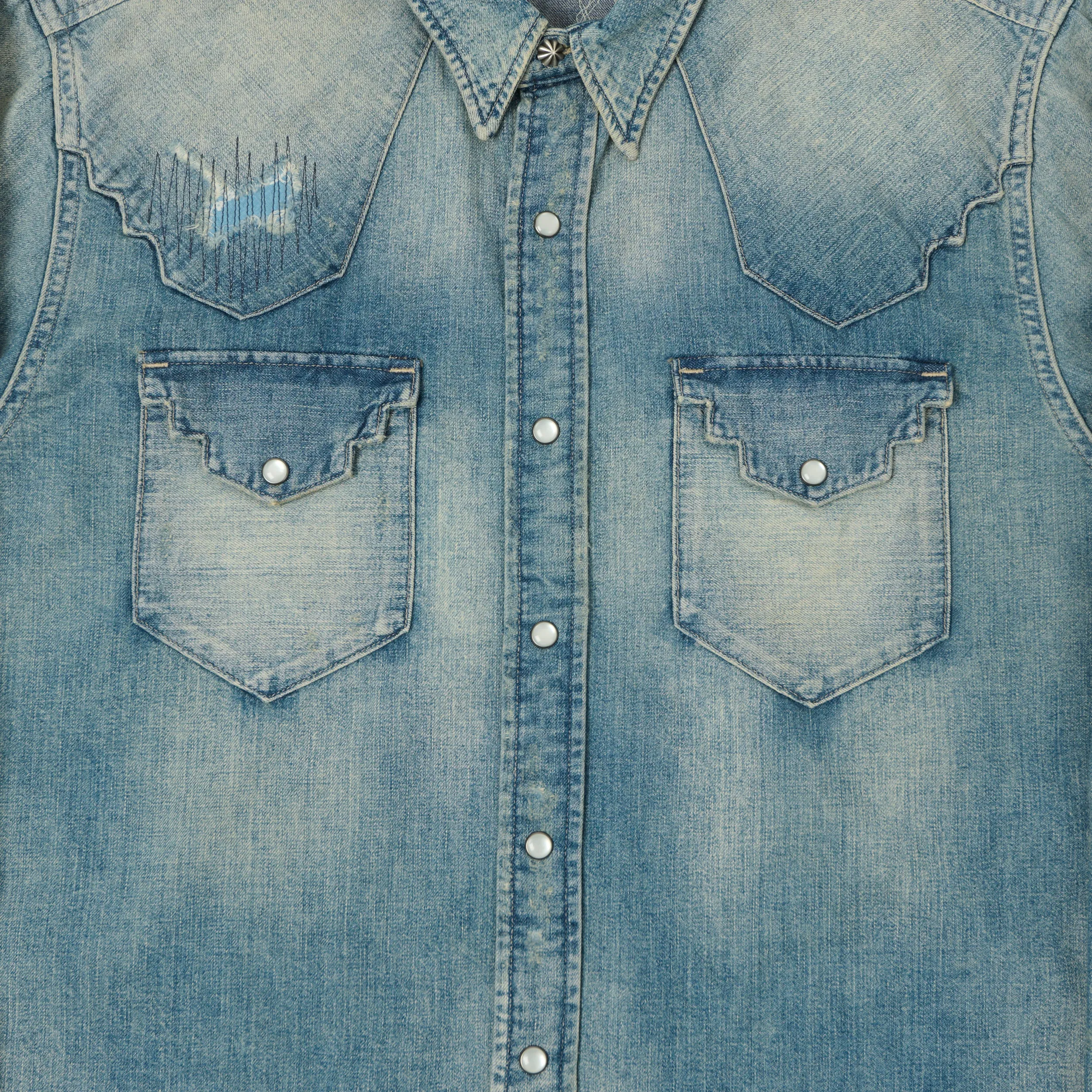 RRL Slim Fit 'Repaired' Denim Western Shirt - Addington Wash sold by Son of a Stag product image thumbnail 3