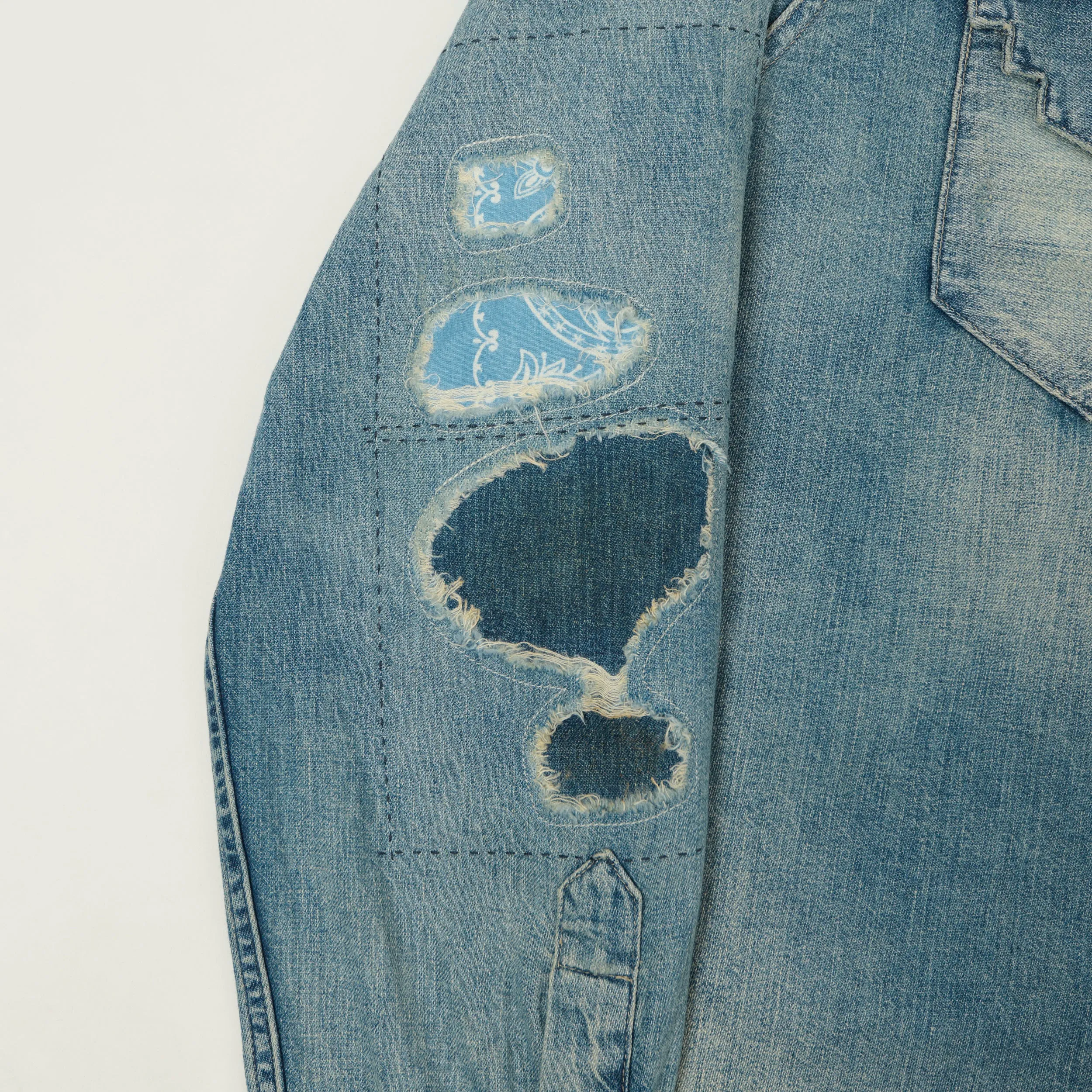 RRL Slim Fit 'Repaired' Denim Western Shirt - Addington Wash sold by Son of a Stag product image thumbnail 4