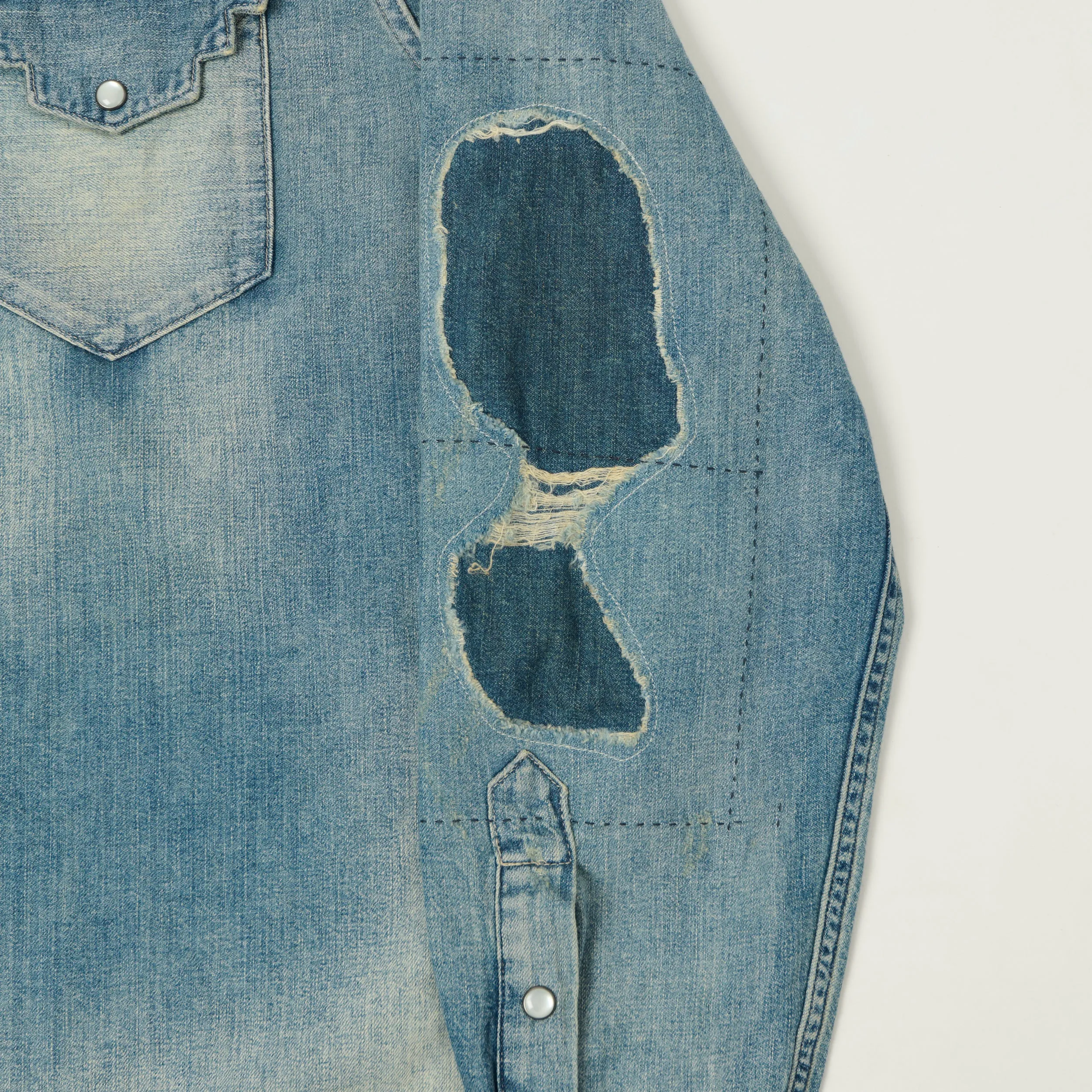 RRL Slim Fit 'Repaired' Denim Western Shirt - Addington Wash sold by Son of a Stag product image thumbnail 5