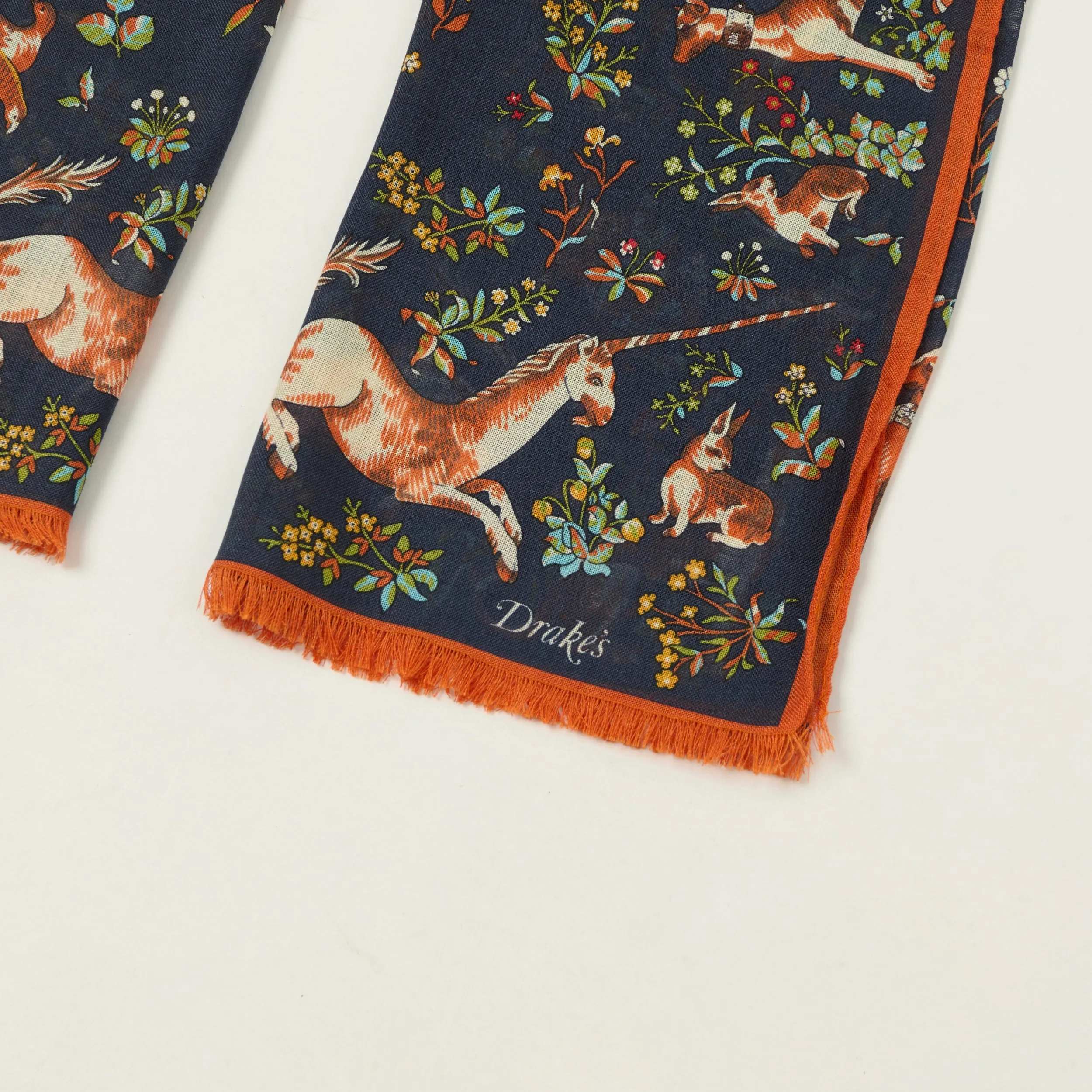 Drake's 'Unicorn Garden' Wool/Silk Scarf - Navy sold by Son of a Stag product image thumbnail 2