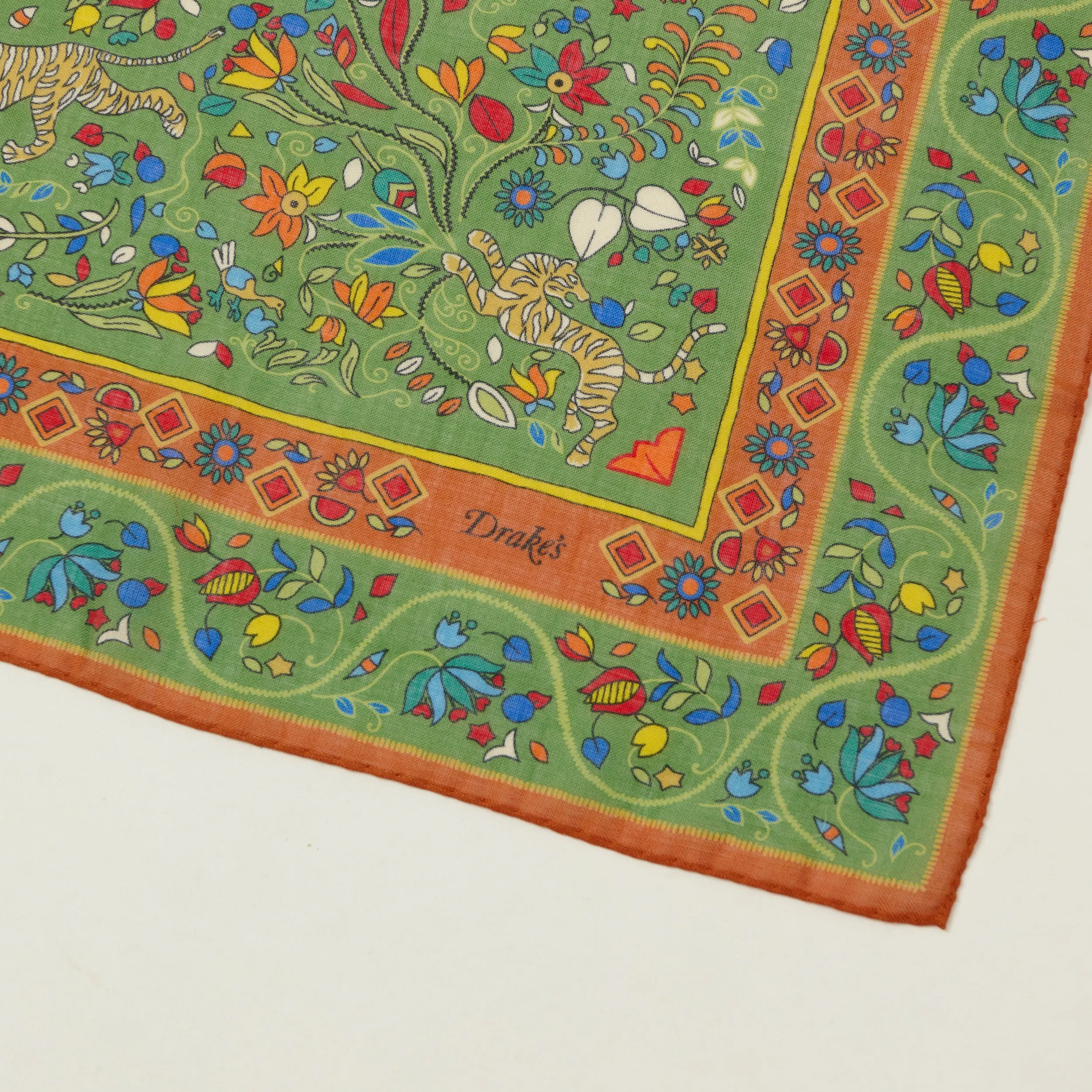 Drake's 'Tiger Garden' Wool/Silk Bandana - Green sold by Son of a Stag product image thumbnail 2