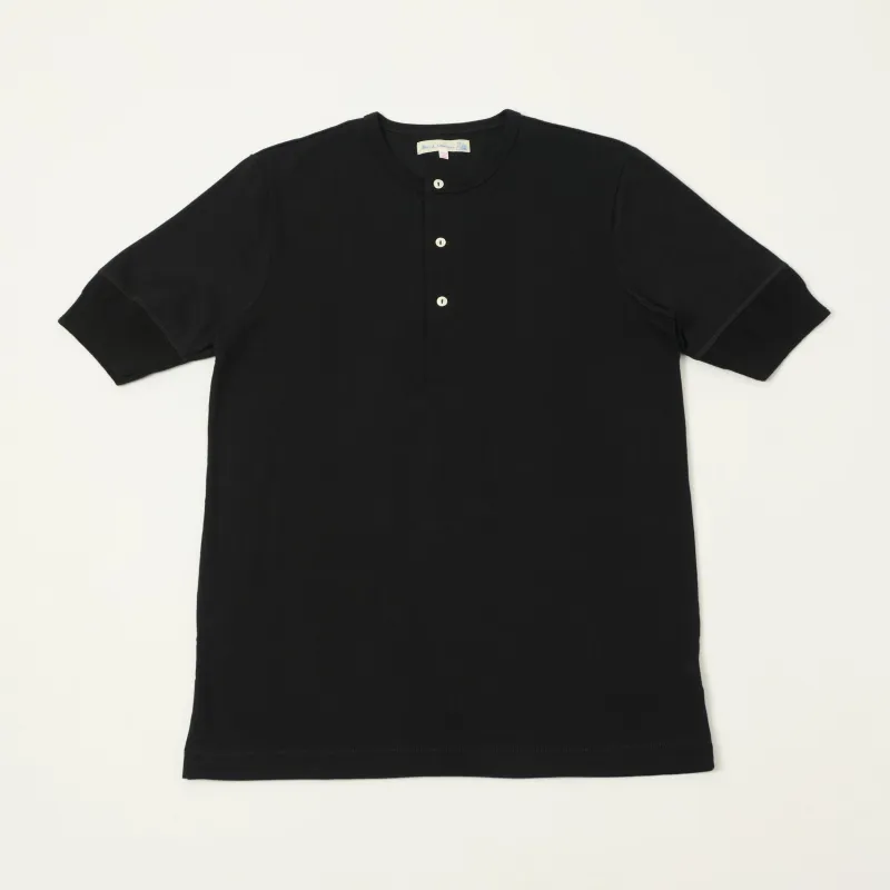 Merz b. Schwanen 2M07 Short Sleeve Henley - Deep Black made by Merz B. Schwanen