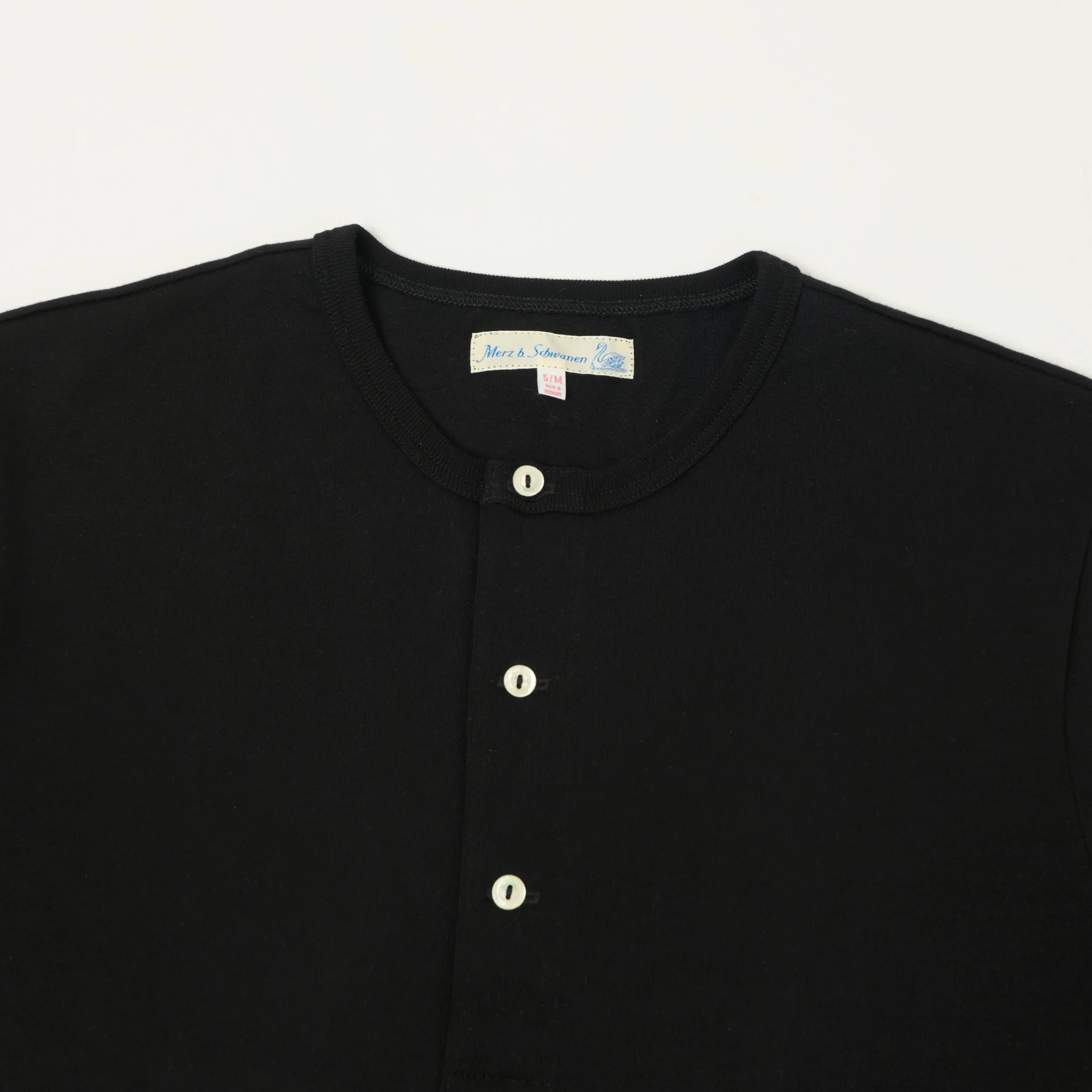 Merz b. Schwanen 2M07 Short Sleeve Henley - Deep Black sold by Son of a Stag product image thumbnail 2