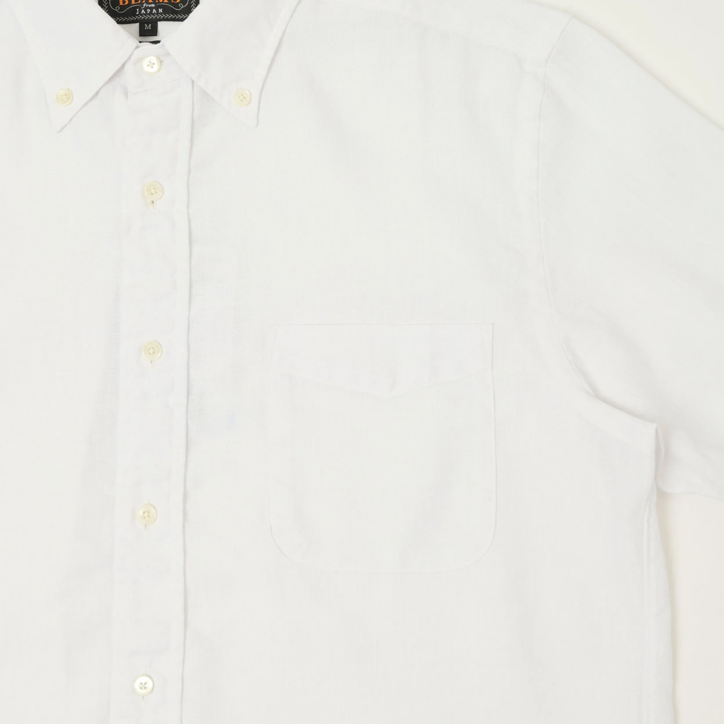 Beams Plus Button Down Coolmax Linen Short Sleeve Shirt - White sold by Son of a Stag product image thumbnail 4