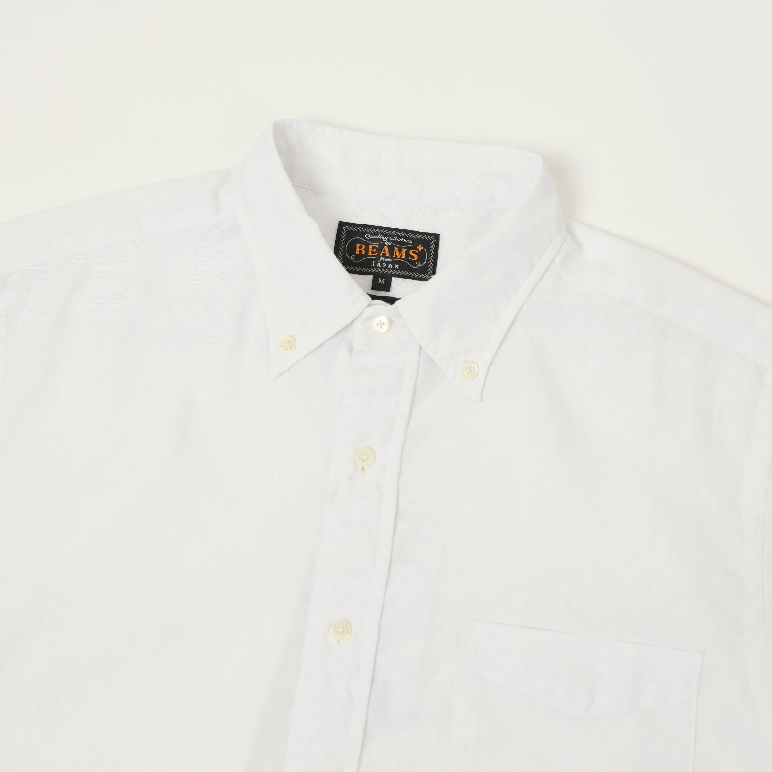 Beams Plus Button Down Coolmax Linen Short Sleeve Shirt - White sold by Son of a Stag product image thumbnail 2