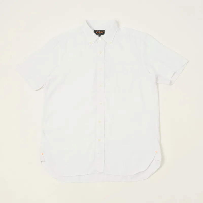 Beams Plus Button Down Coolmax Linen Short Sleeve Shirt - White made by BEAMS PLUS