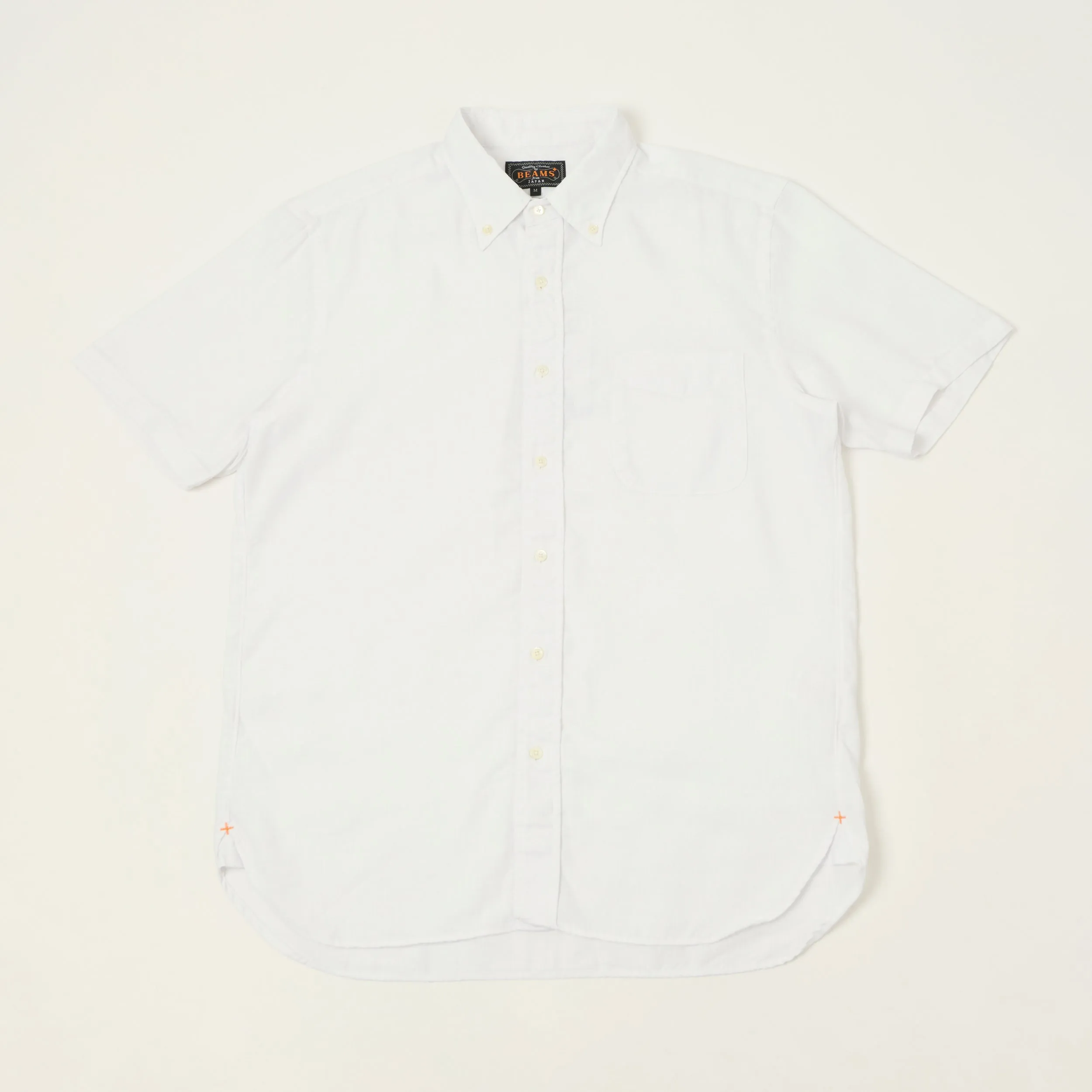 Beams Plus Button Down Coolmax Linen Short Sleeve Shirt - White sold by Son of a Stag