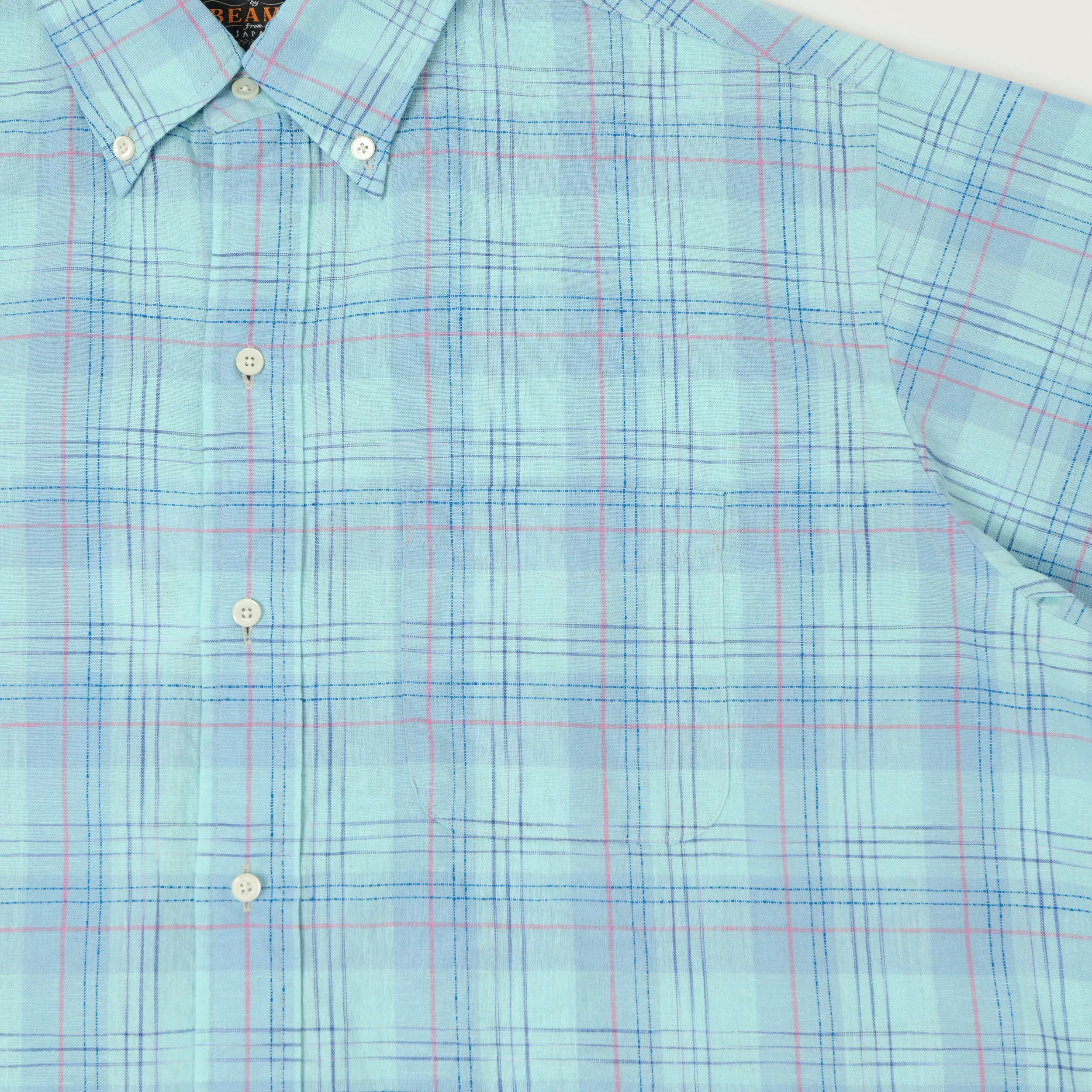 Beams Plus Button Down Cotton/Linen Short Sleeve Shirt - Sax sold by Son of a Stag product image thumbnail 4