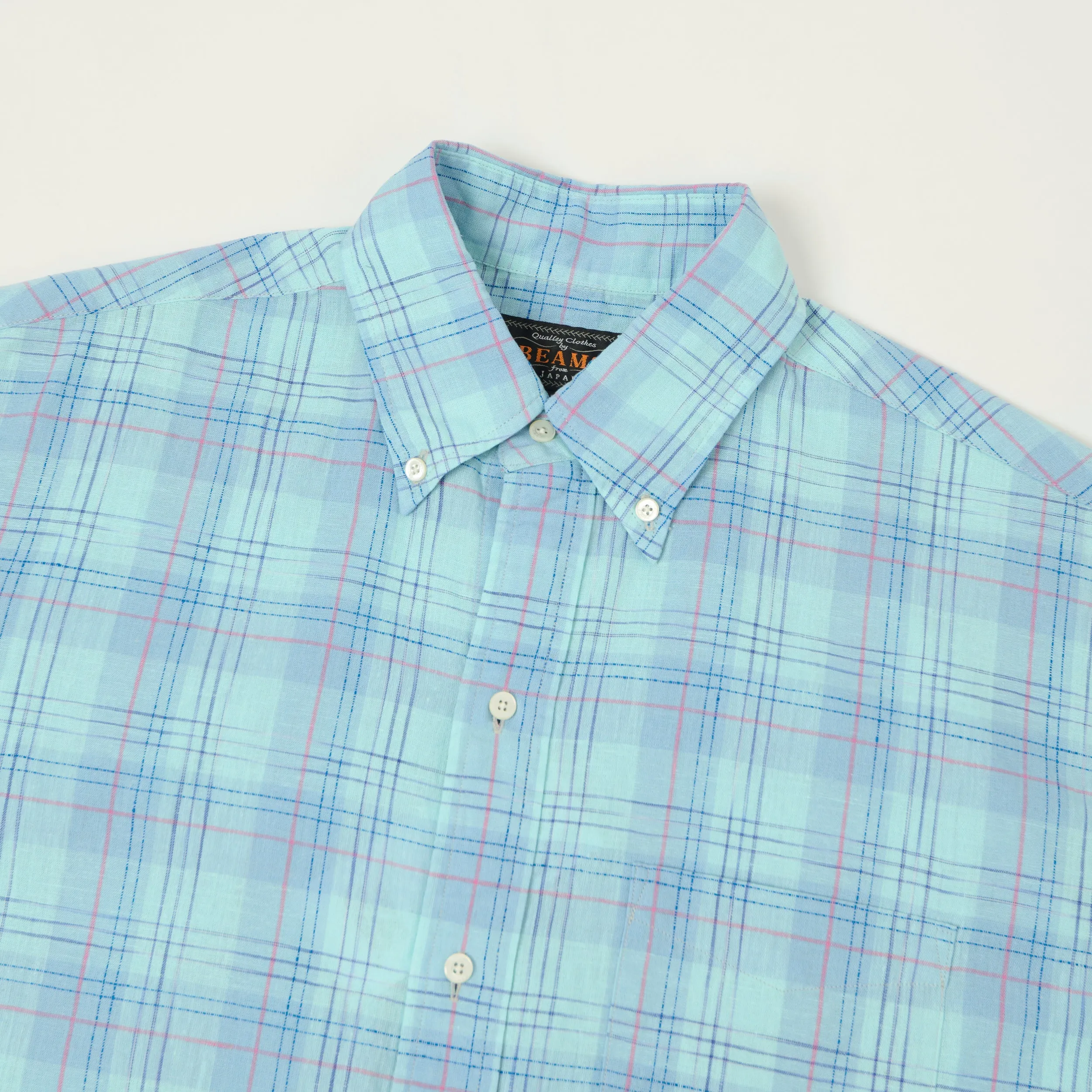 Beams Plus Button Down Cotton/Linen Short Sleeve Shirt - Sax sold by Son of a Stag product image thumbnail 2