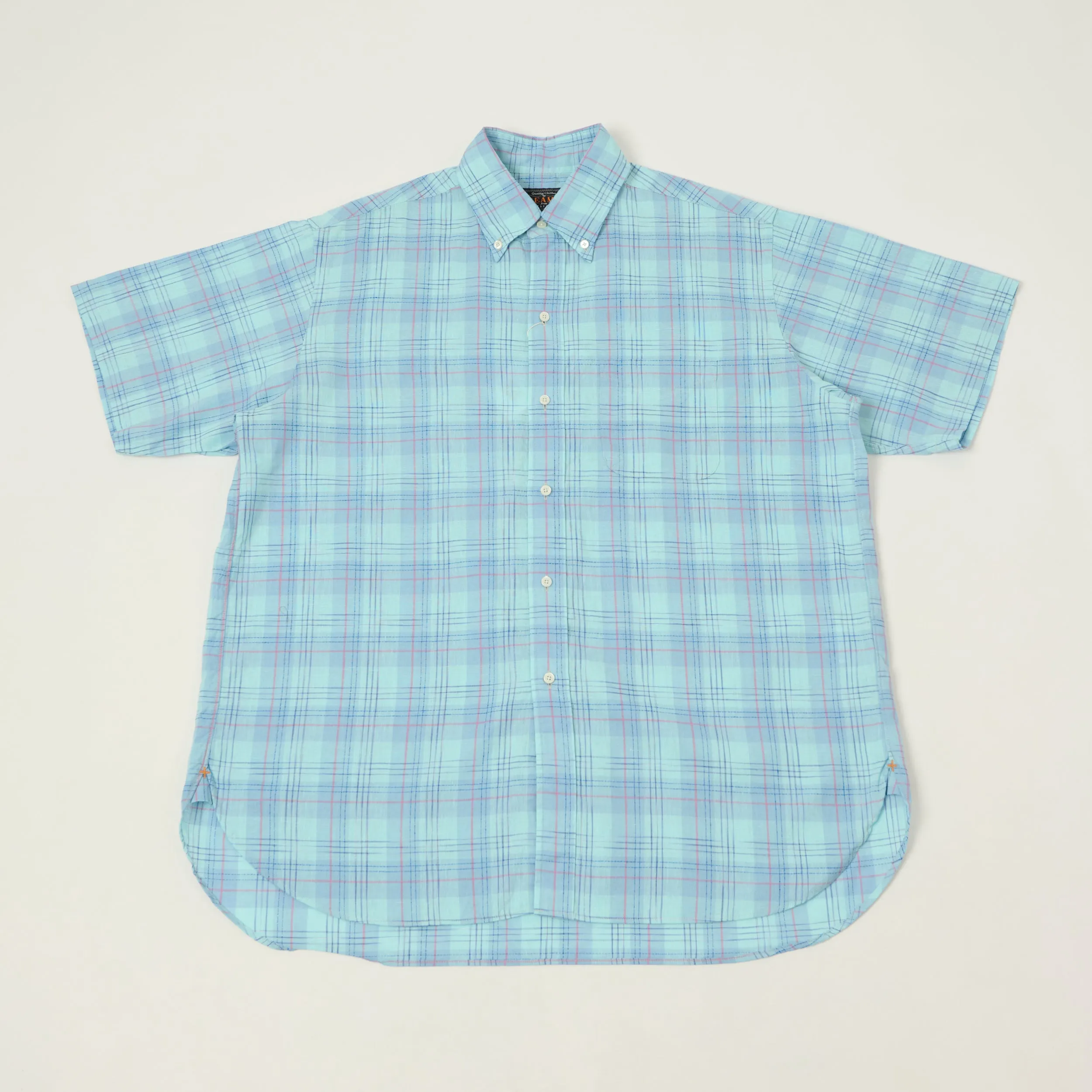 Beams Plus Button Down Cotton/Linen Short Sleeve Shirt - Sax sold by Son of a Stag