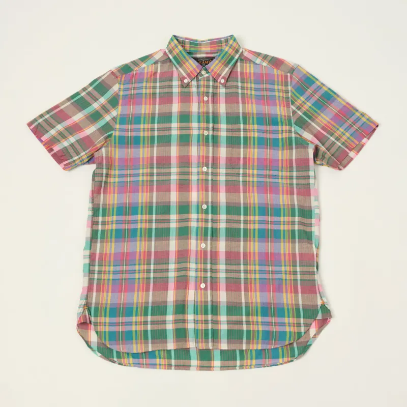 Beams Plus Button Down Short Sleeve Madras Shirt - Pink made by BEAMS PLUS