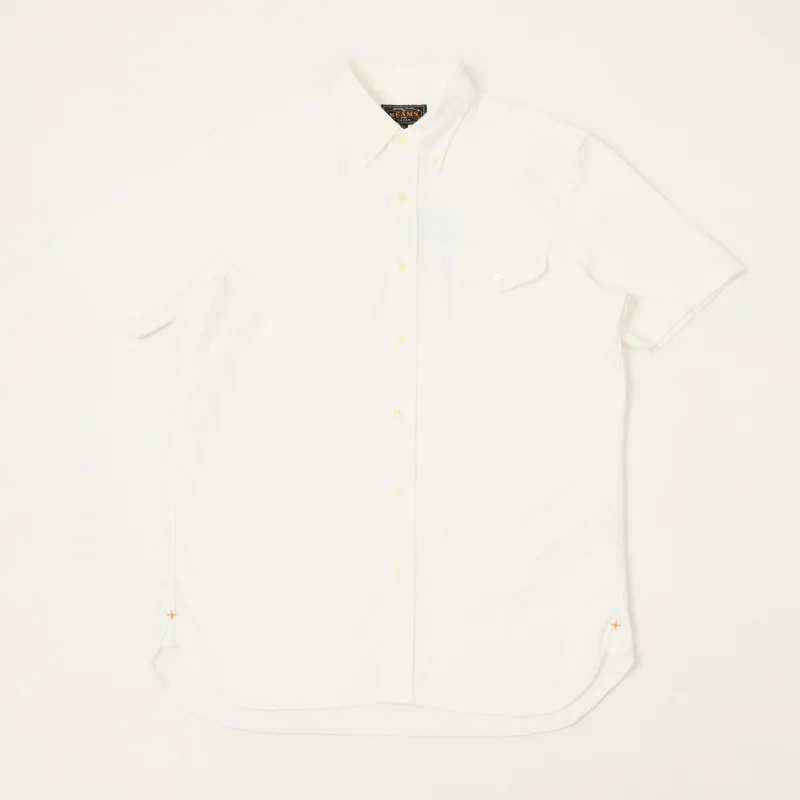 Beams Plus Button Down Short Sleeve Oxford Shirt - White made by BEAMS PLUS