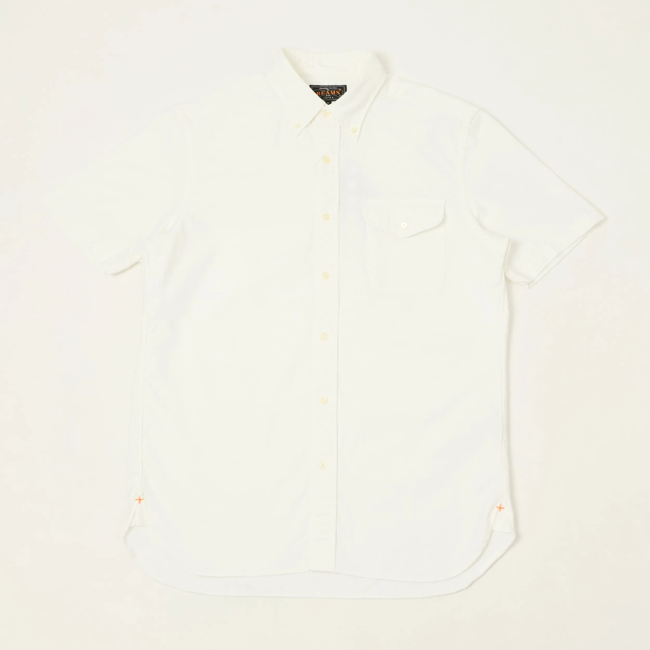 Beams Plus Button Down Short Sleeve Oxford Shirt - White sold by Son of a Stag