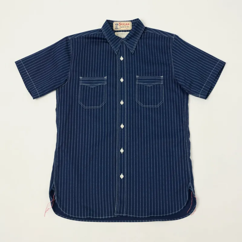 Sugar Cane Short Sleeve Wabash Work Shirt - Navy made by Sugar Cane