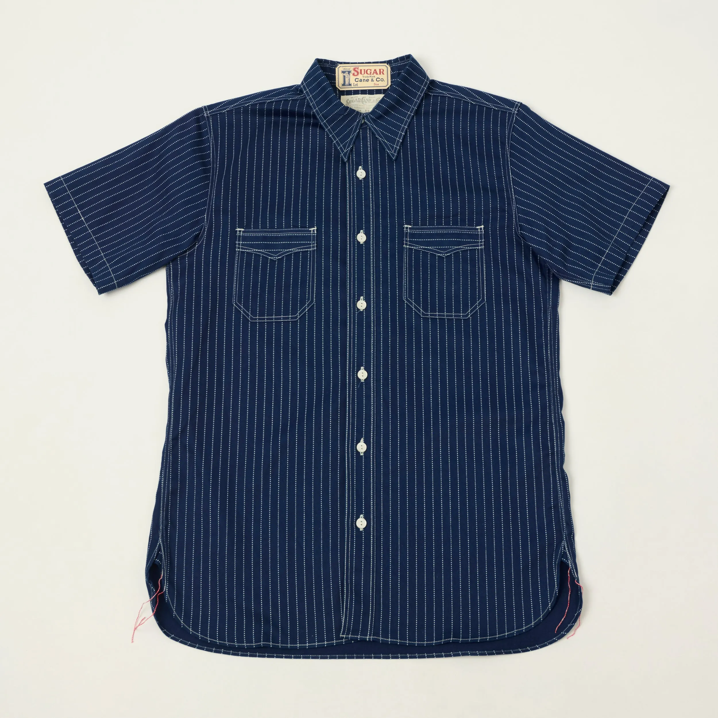 Sugar Cane Short Sleeve Wabash Work Shirt - Navy sold by Son of a Stag