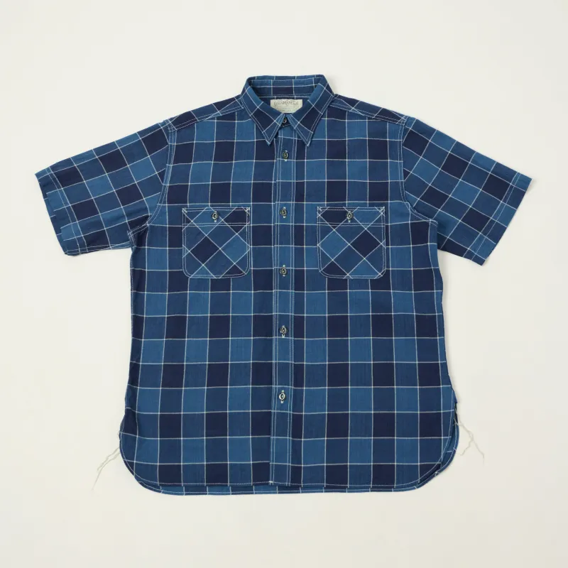 Sugar Cane Short Sleeve Plaid Work Shirt - Indigo made by Sugar Cane