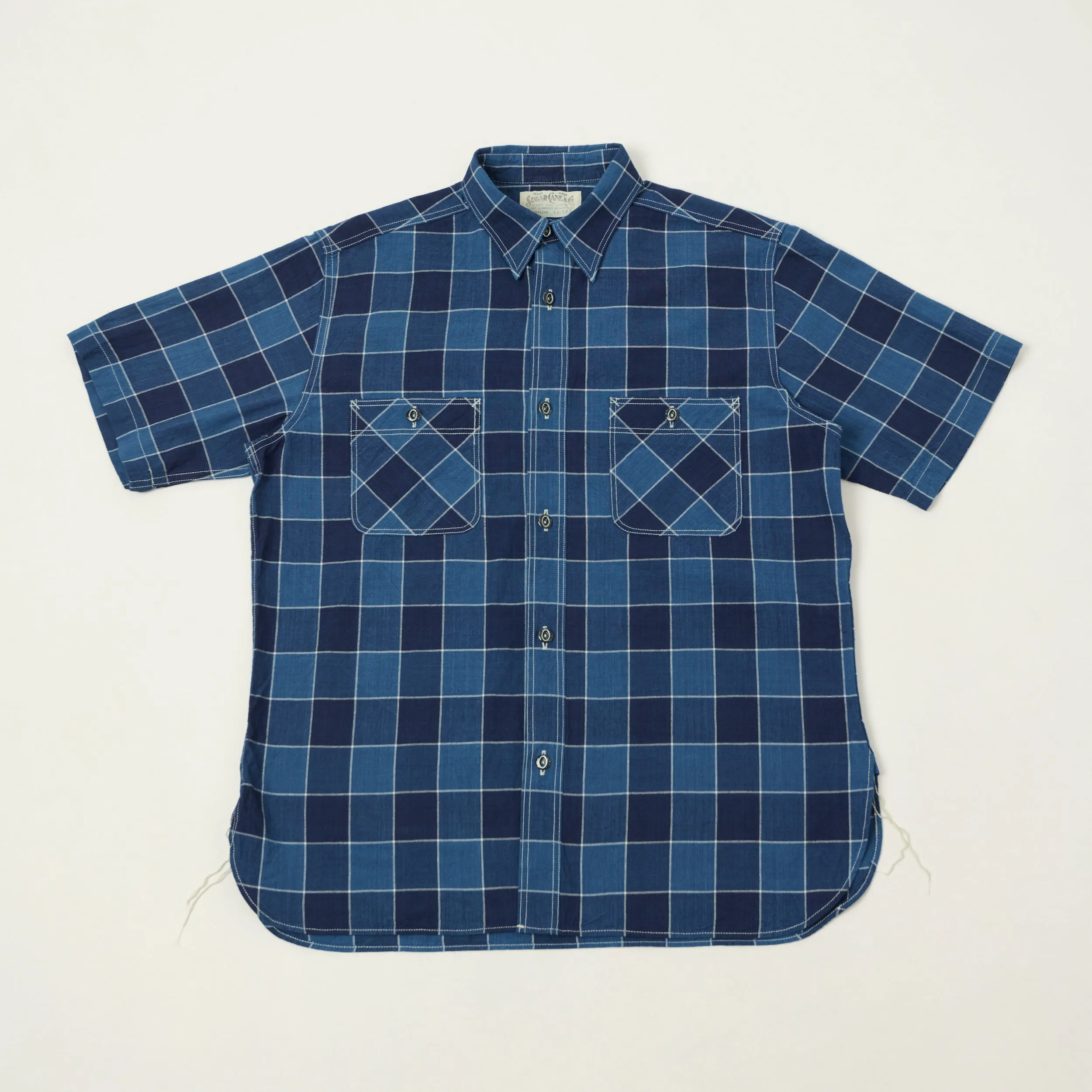 Sugar Cane Short Sleeve Plaid Work Shirt - Indigo sold by Son of a Stag