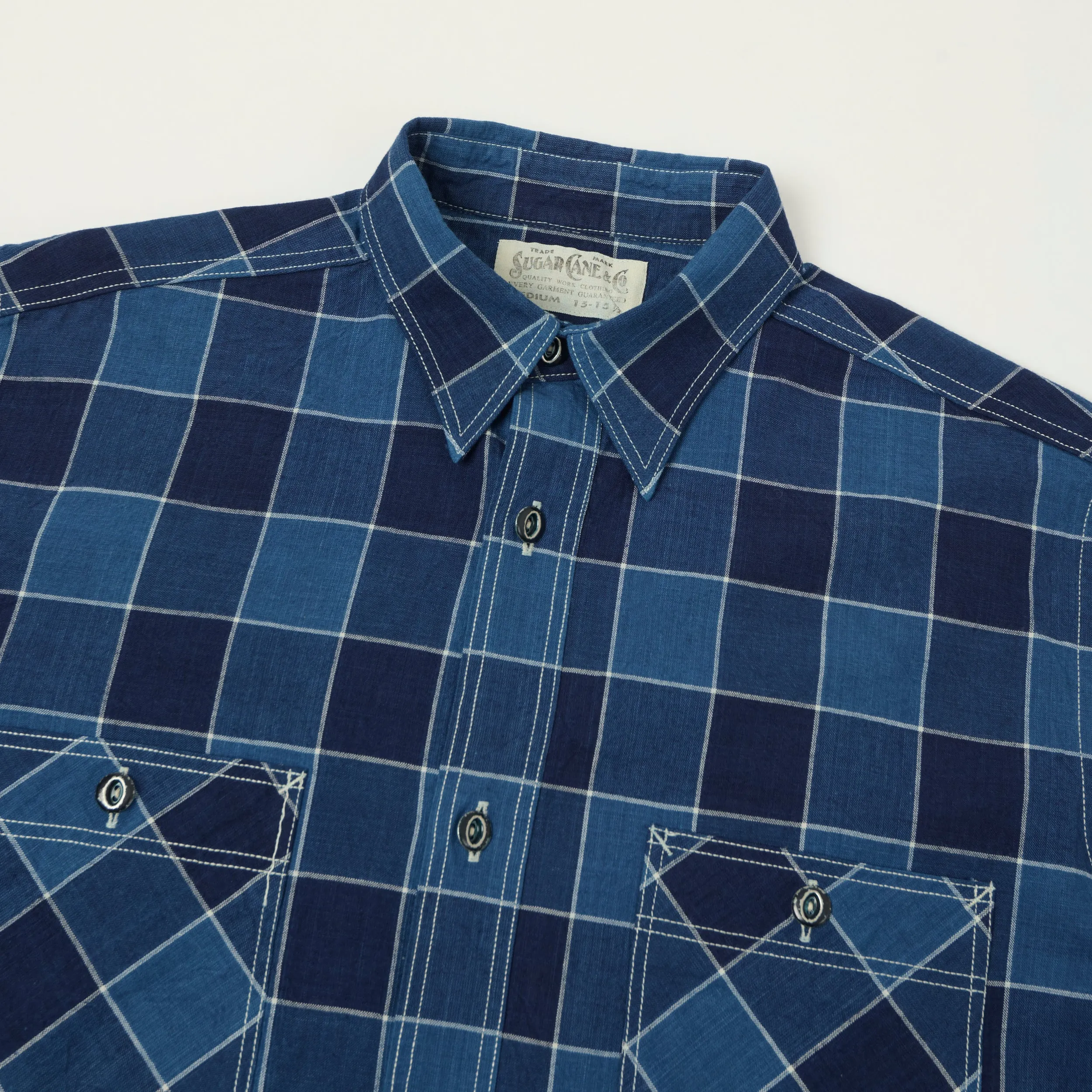 Sugar Cane Short Sleeve Plaid Work Shirt - Indigo sold by Son of a Stag product image thumbnail 2