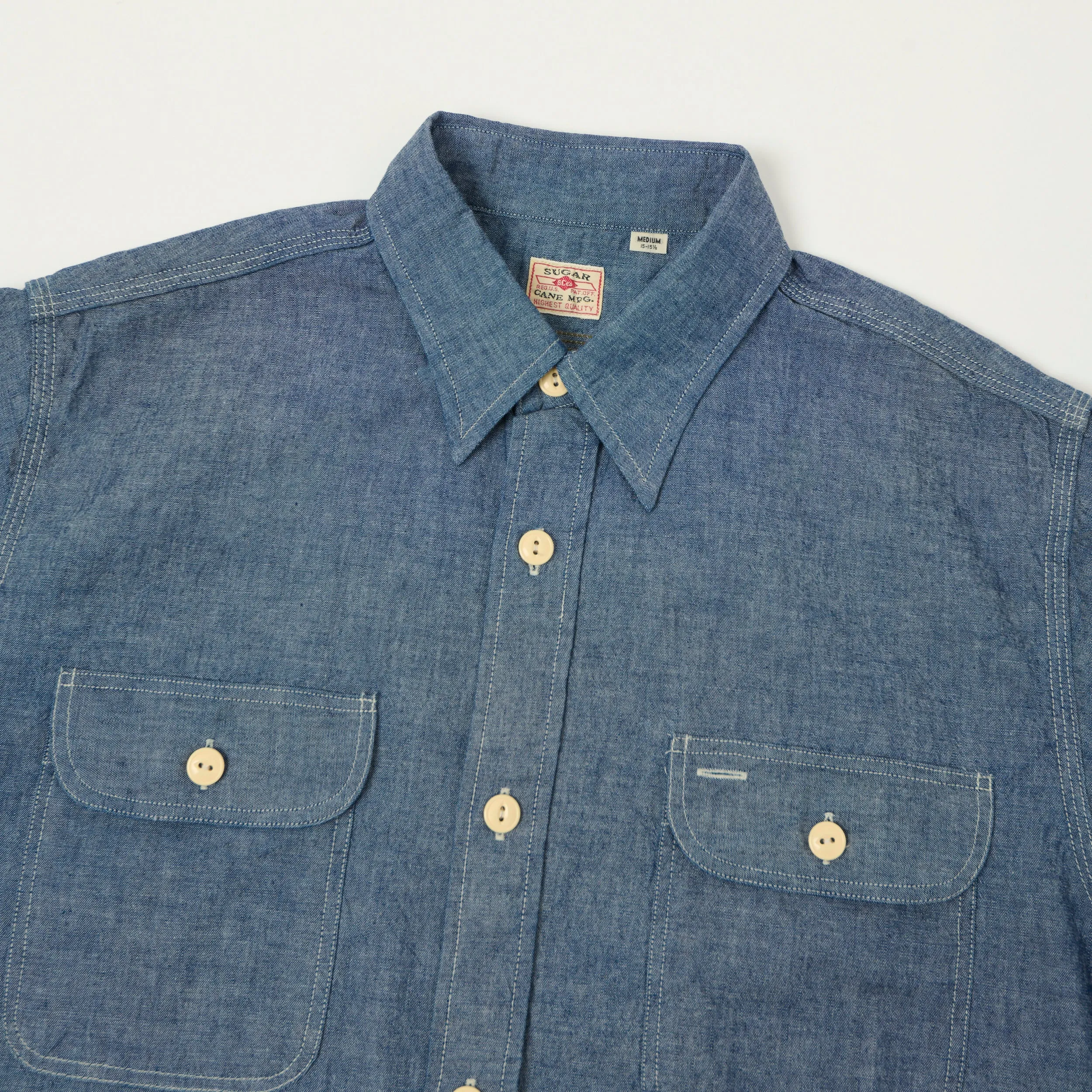 Sugar Cane Short Sleeve Chambray Work Shirt - Navy sold by Son of a Stag product image thumbnail 2