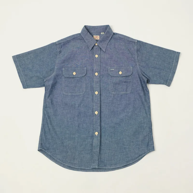 Sugar Cane Short Sleeve Chambray Work Shirt - Navy made by Sugar Cane