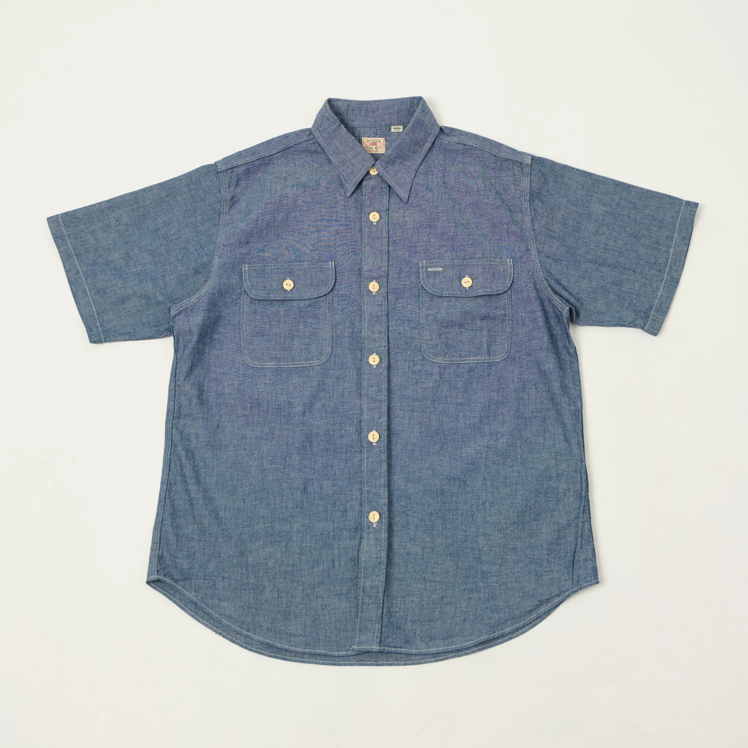 Sugar Cane Short Sleeve Chambray Work Shirt - Navy sold by Son of a Stag