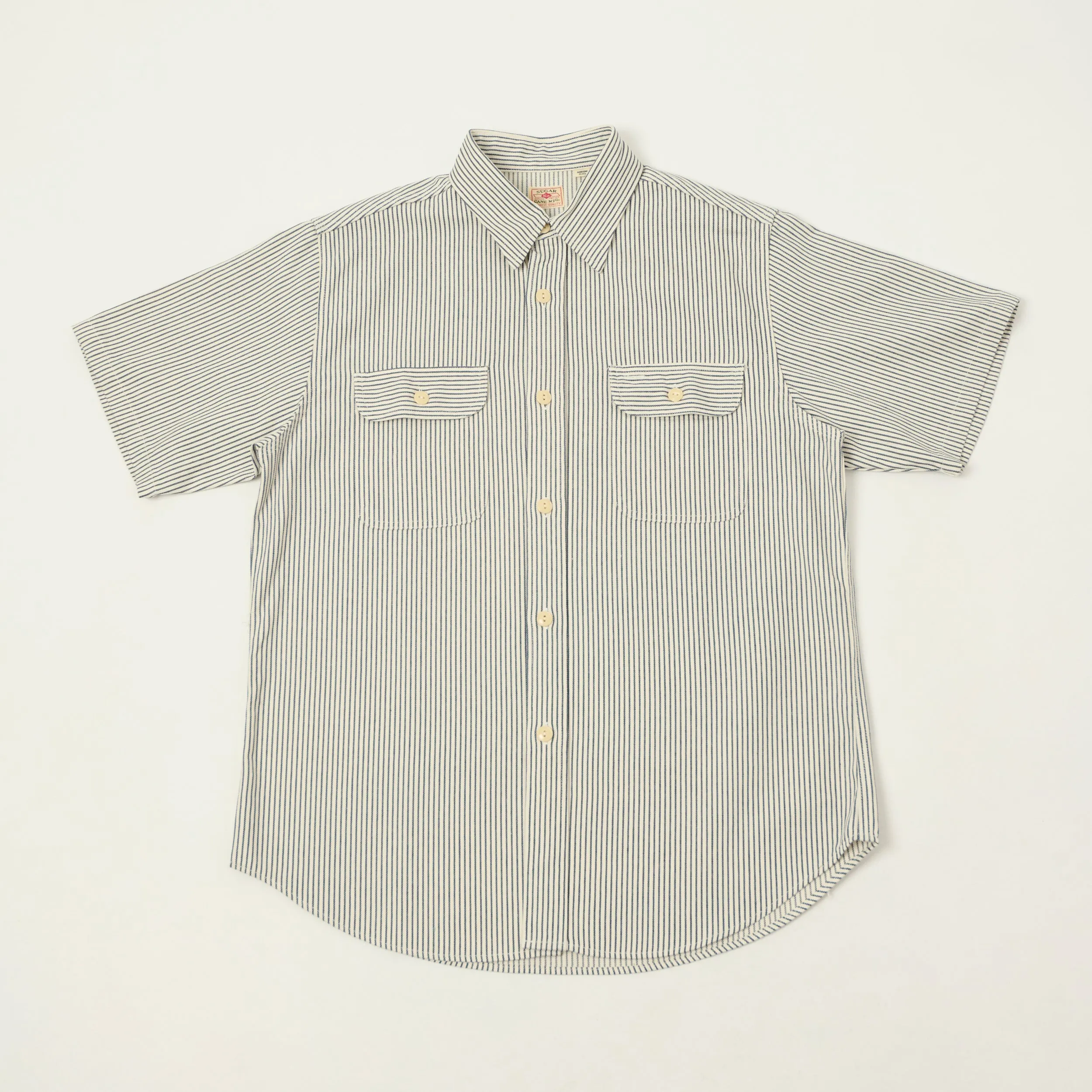 Sugar Cane Short Sleeve Hickory Stripe Work Shirt - White sold by Son of a Stag