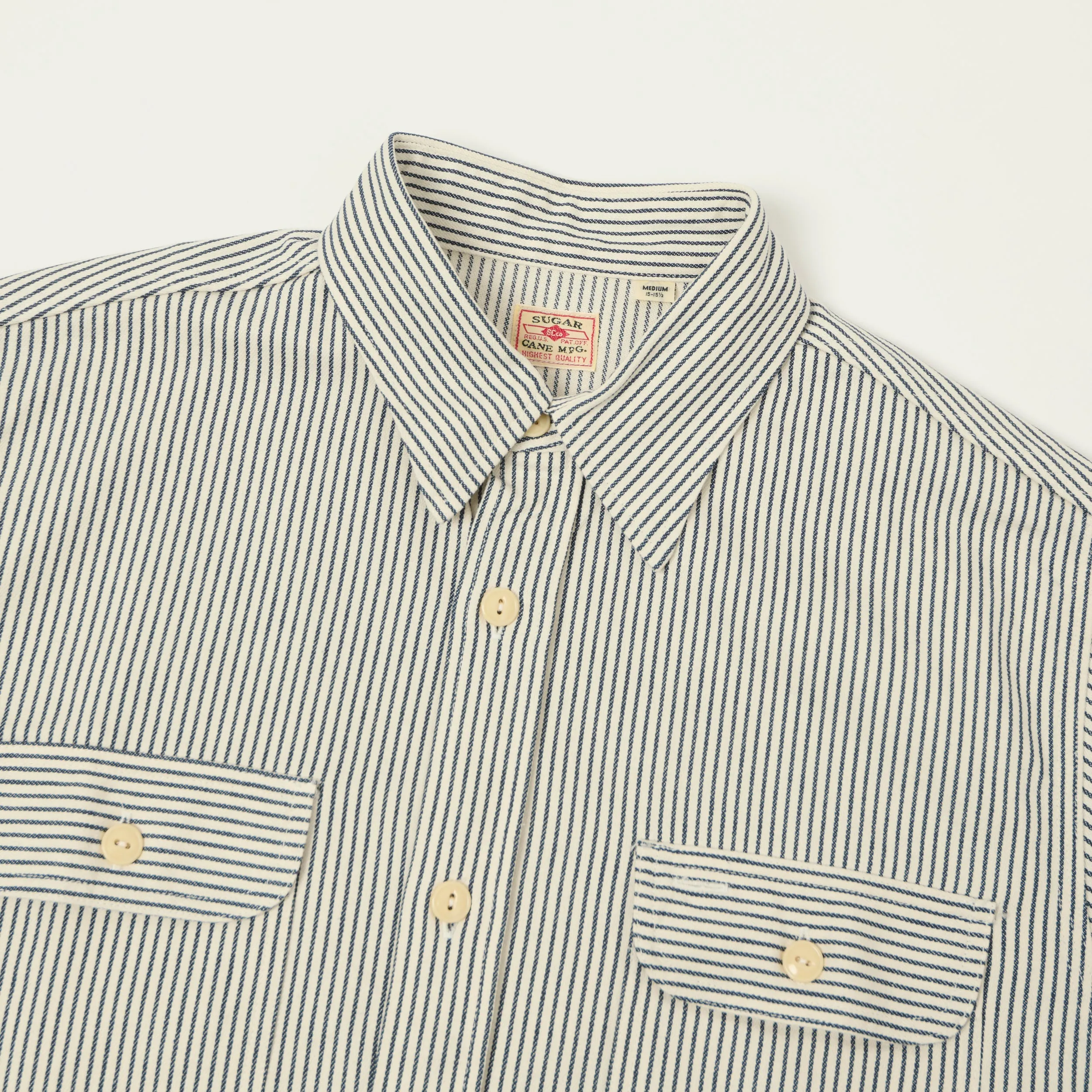 Sugar Cane Short Sleeve Hickory Stripe Work Shirt - White sold by Son of a Stag product image thumbnail 2