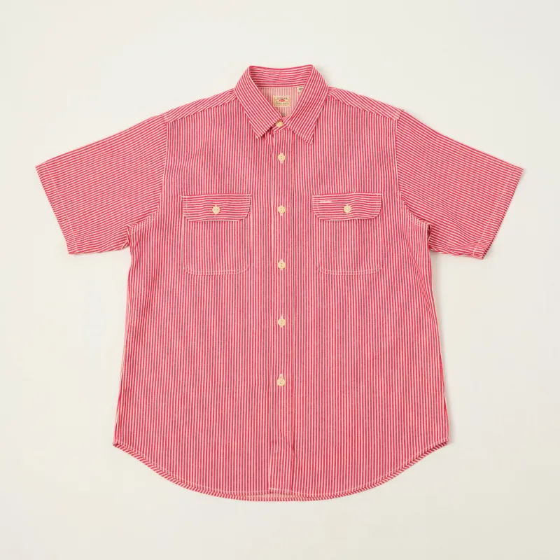 Sugar Cane Short Sleeve Hickory Stripe Work Shirt - Red made by Sugar Cane