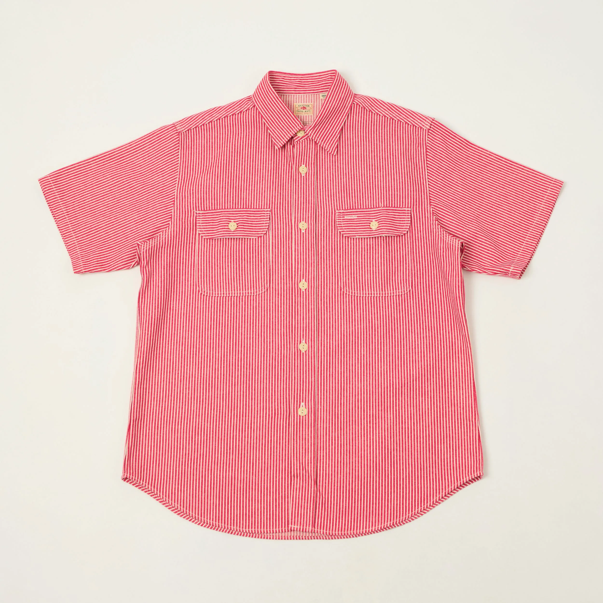 Sugar Cane Short Sleeve Hickory Stripe Work Shirt - Red sold by Son of a Stag