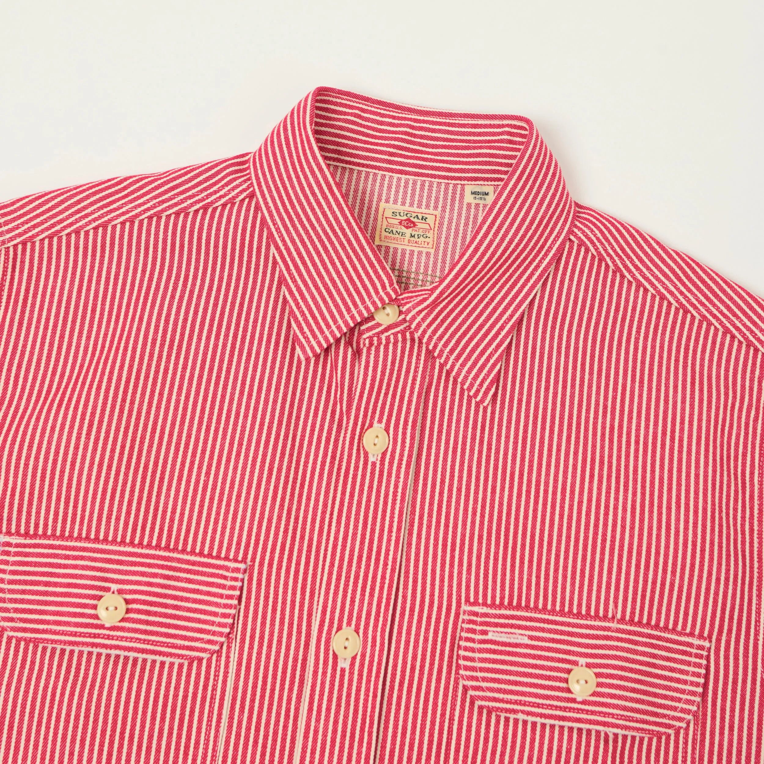 Sugar Cane Short Sleeve Hickory Stripe Work Shirt - Red sold by Son of a Stag product image thumbnail 2