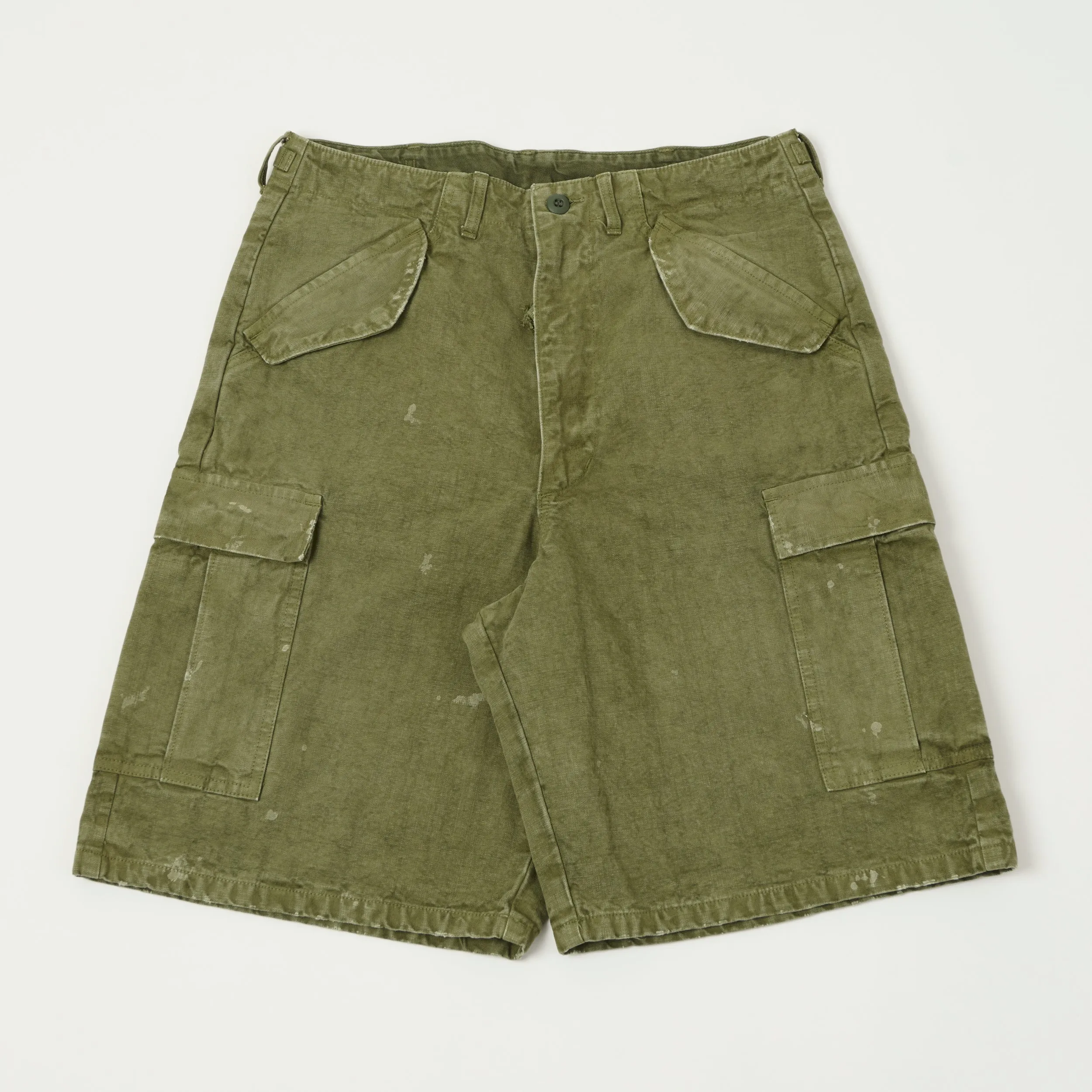 FULLCOUNT 1144 'Vintage Effect' Tent Cloth Field Cargo Shorts - Olive sold by Son of a Stag