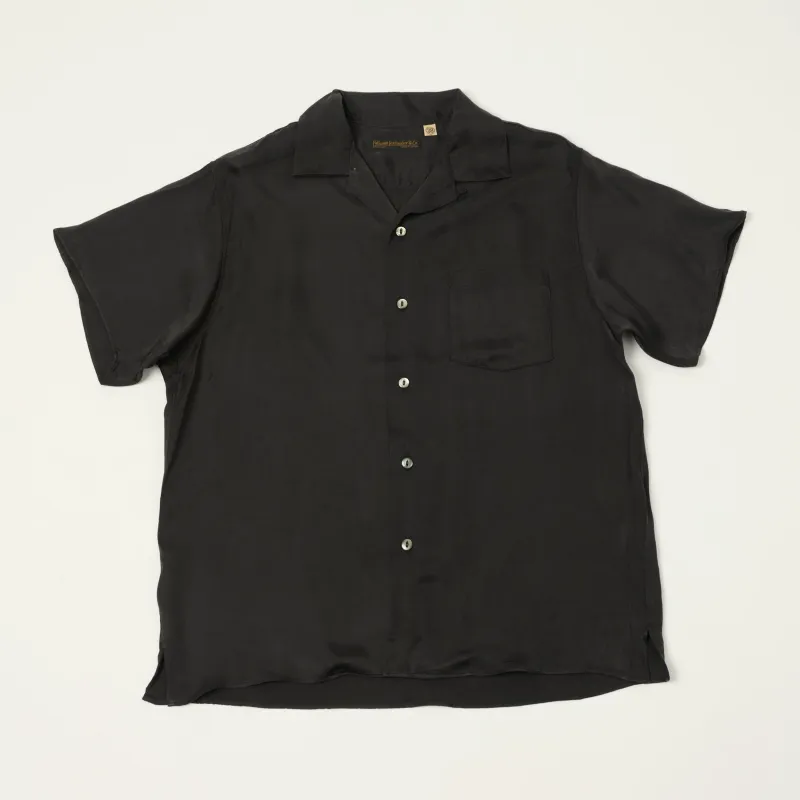 FULLCOUNT 4100 Satin Cupra Open Collar Shirt - Black made by Full Count