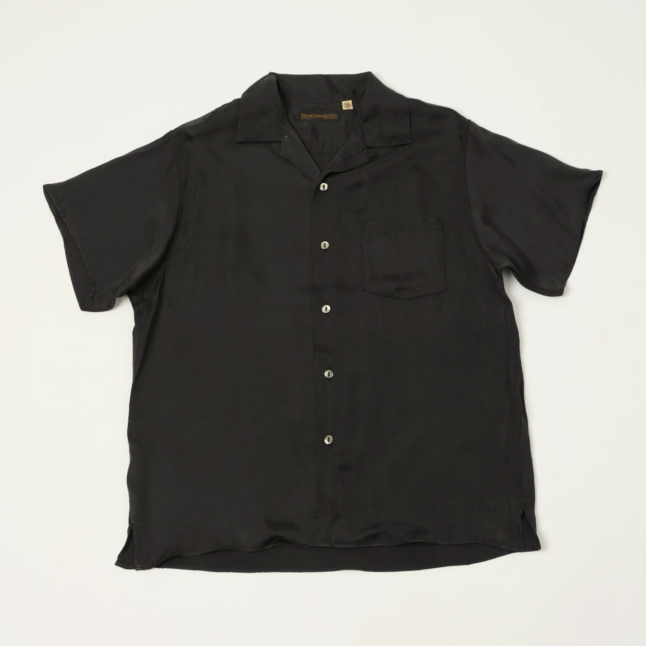 FULLCOUNT 4100 Satin Cupra Open Collar Shirt - Black sold by Son of a Stag