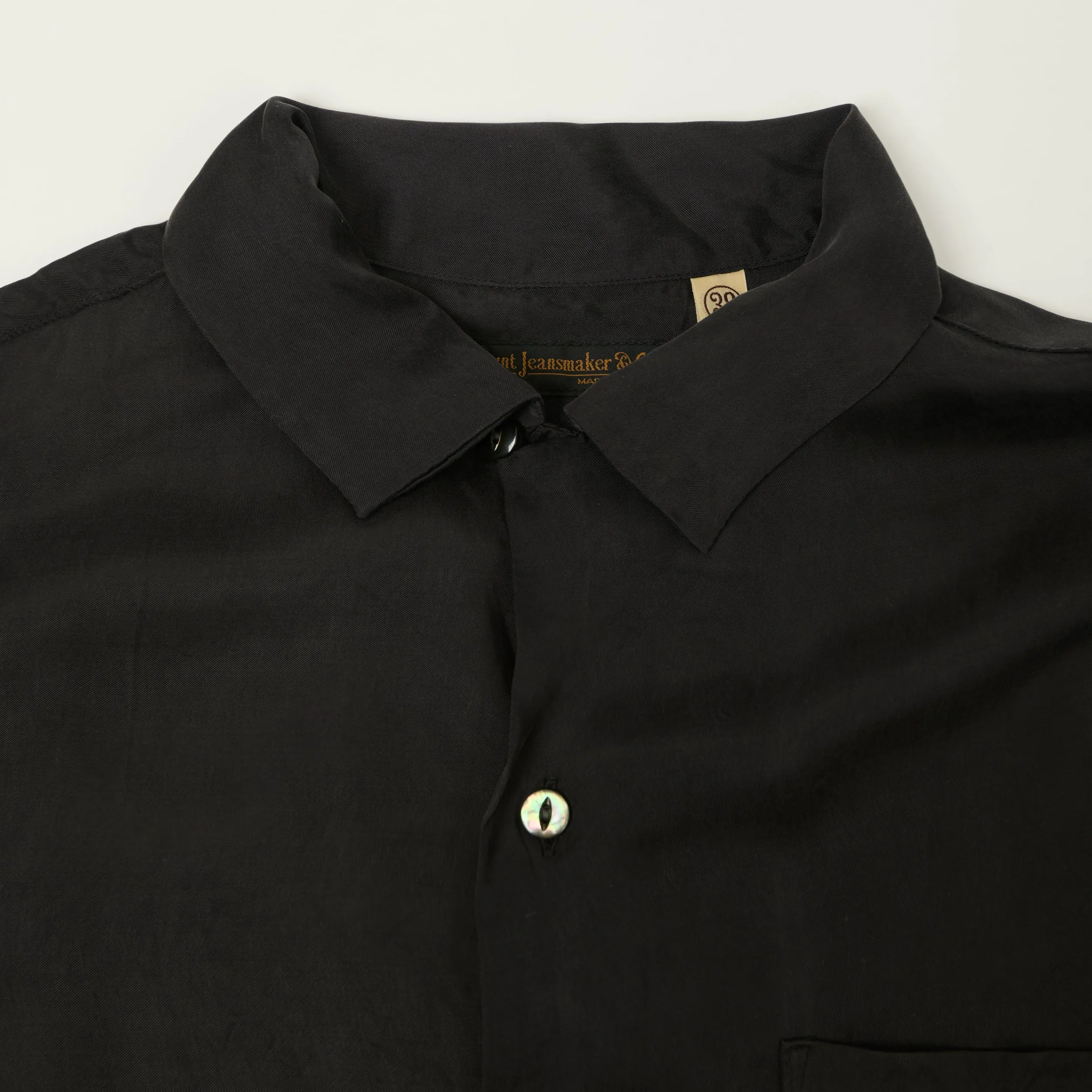 FULLCOUNT 4100 Satin Cupra Open Collar Shirt - Black sold by Son of a Stag product image thumbnail 5